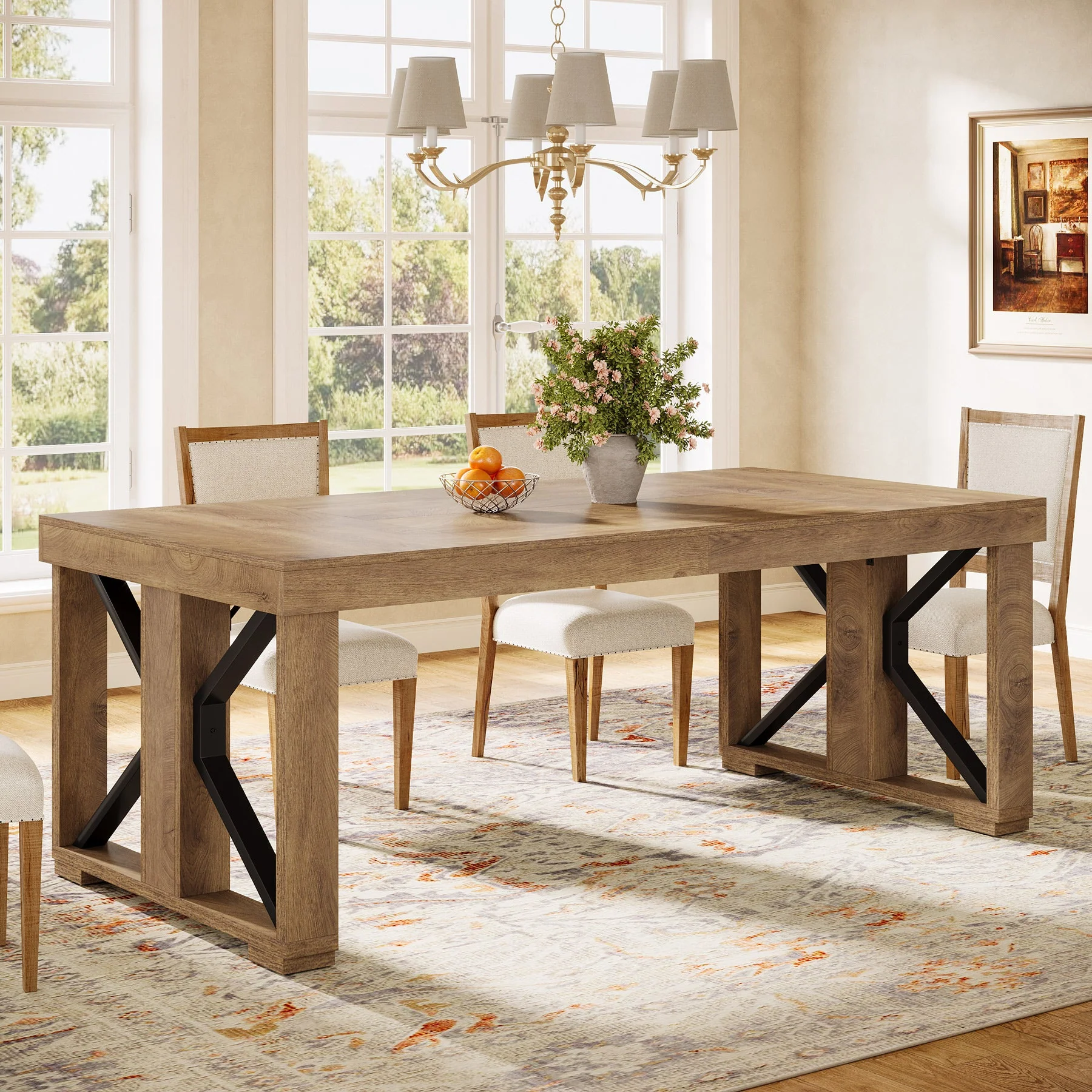 70.8" Dining Table, Wooden Kitchen Dinner Table for 6-8 People