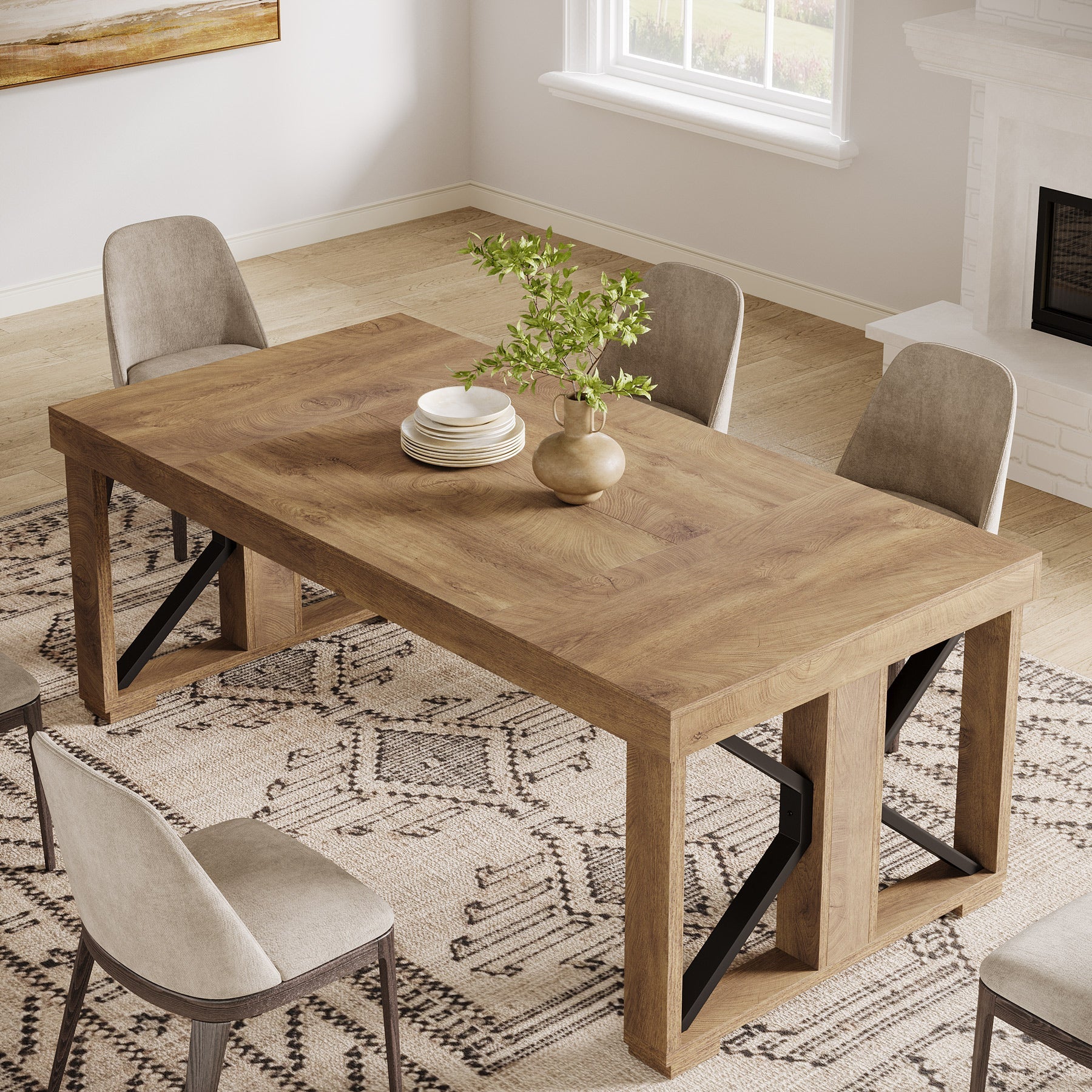 70.8" Dining Table, Wooden Kitchen Dinner Table for 6-8 People - Image 3