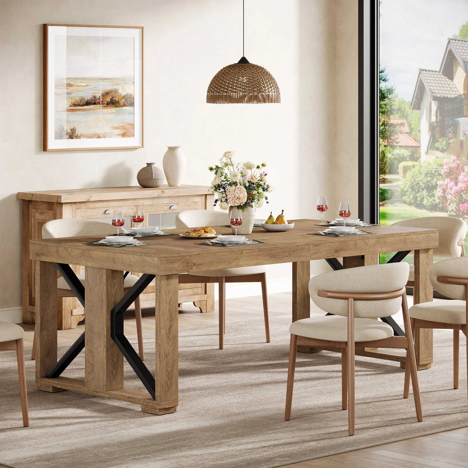 70.8" Dining Table, Wooden Kitchen Dinner Table for 6-8 People - Image 4