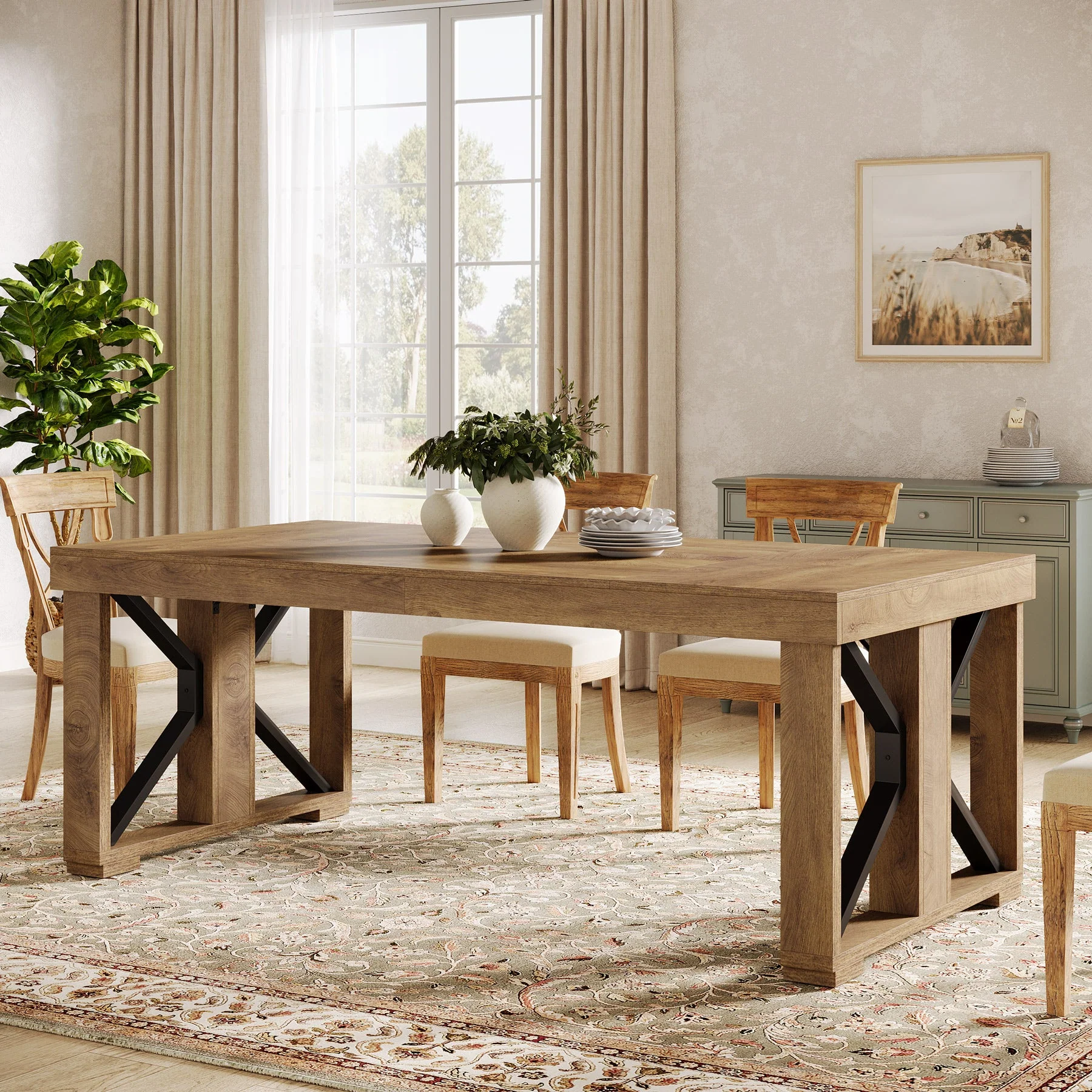 70.8" Dining Table, Wooden Kitchen Dinner Table for 6-8 People - Image 5
