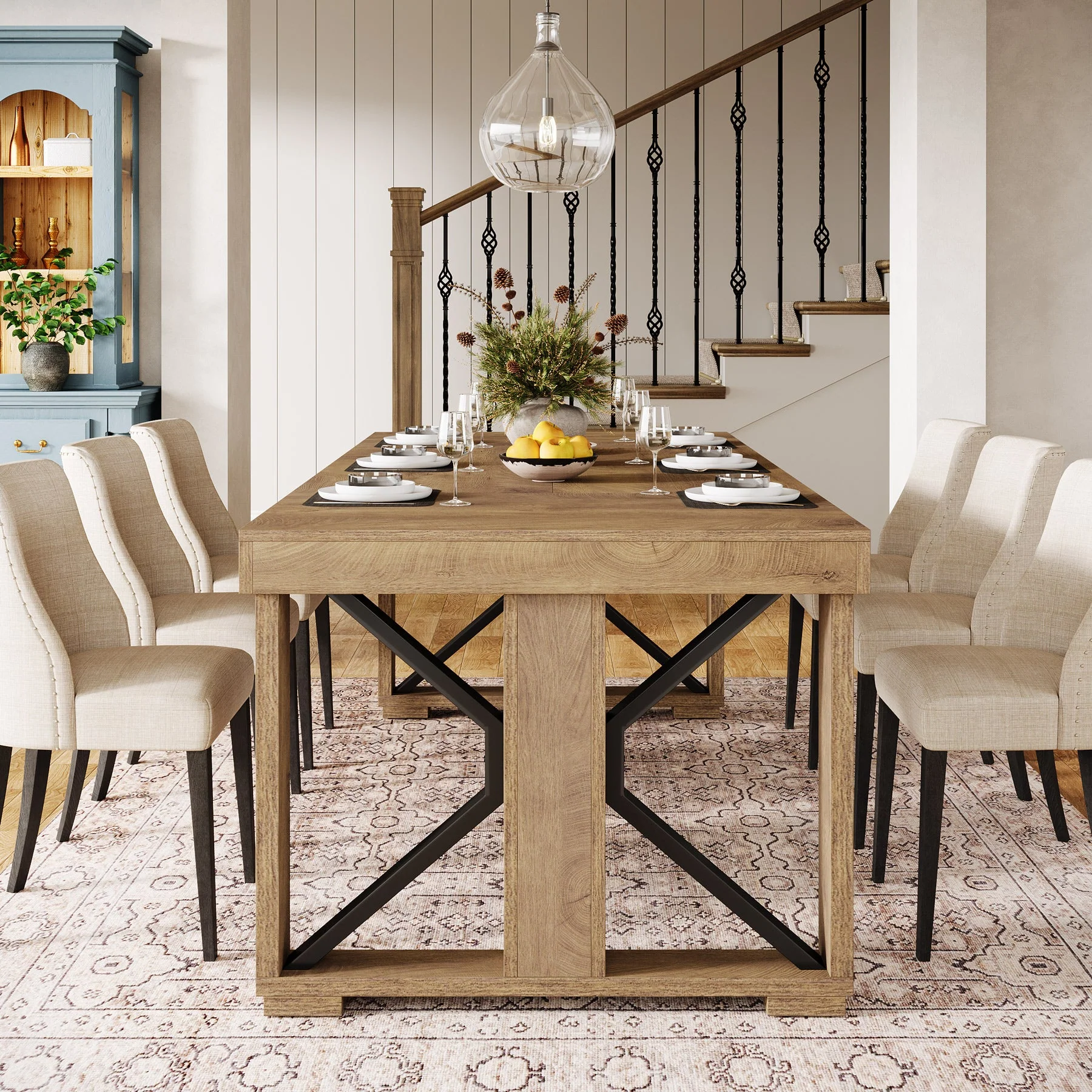 70.8" Dining Table, Wooden Kitchen Dinner Table for 6-8 People - Image 6