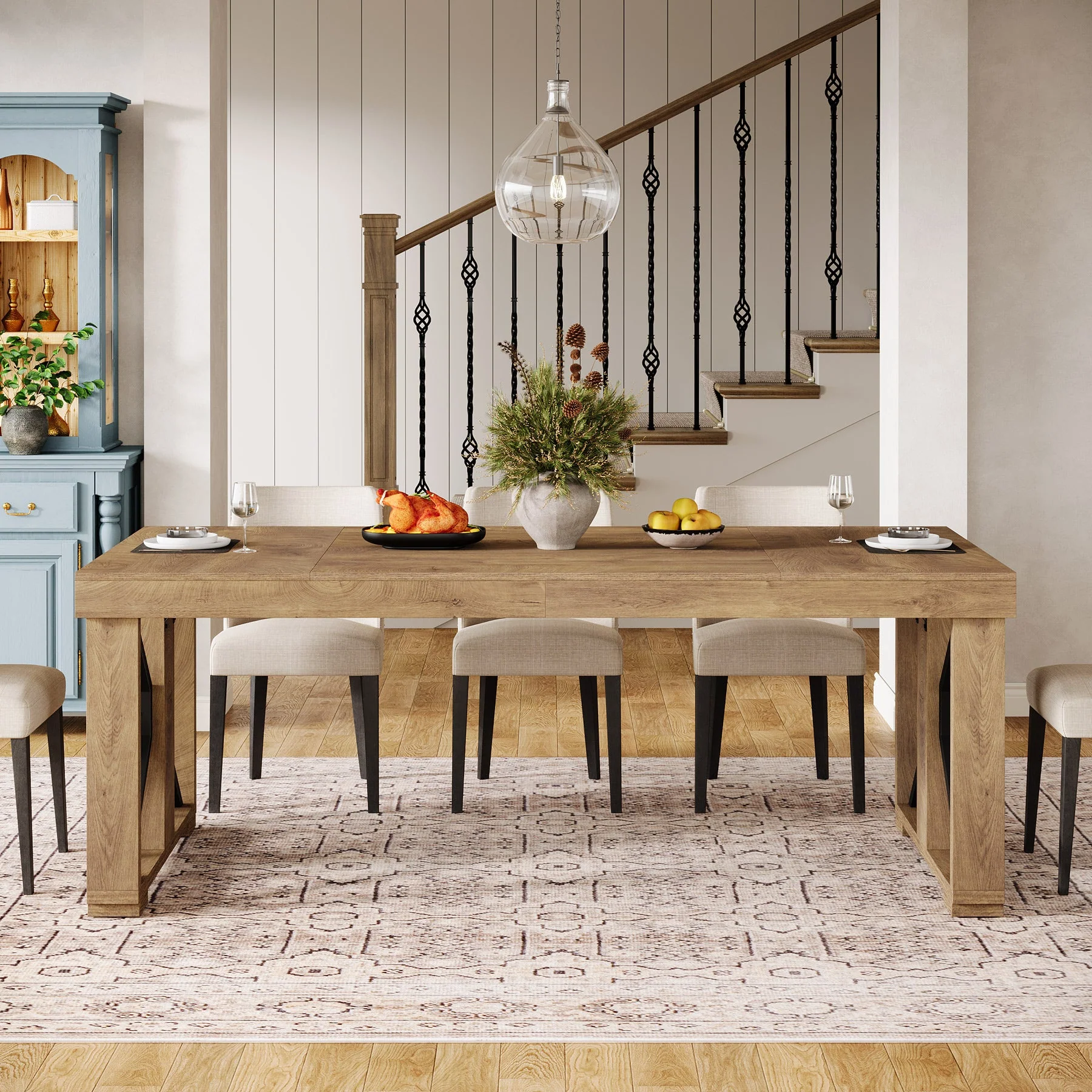 70.8" Dining Table, Wooden Kitchen Dinner Table for 6-8 People - Image 7