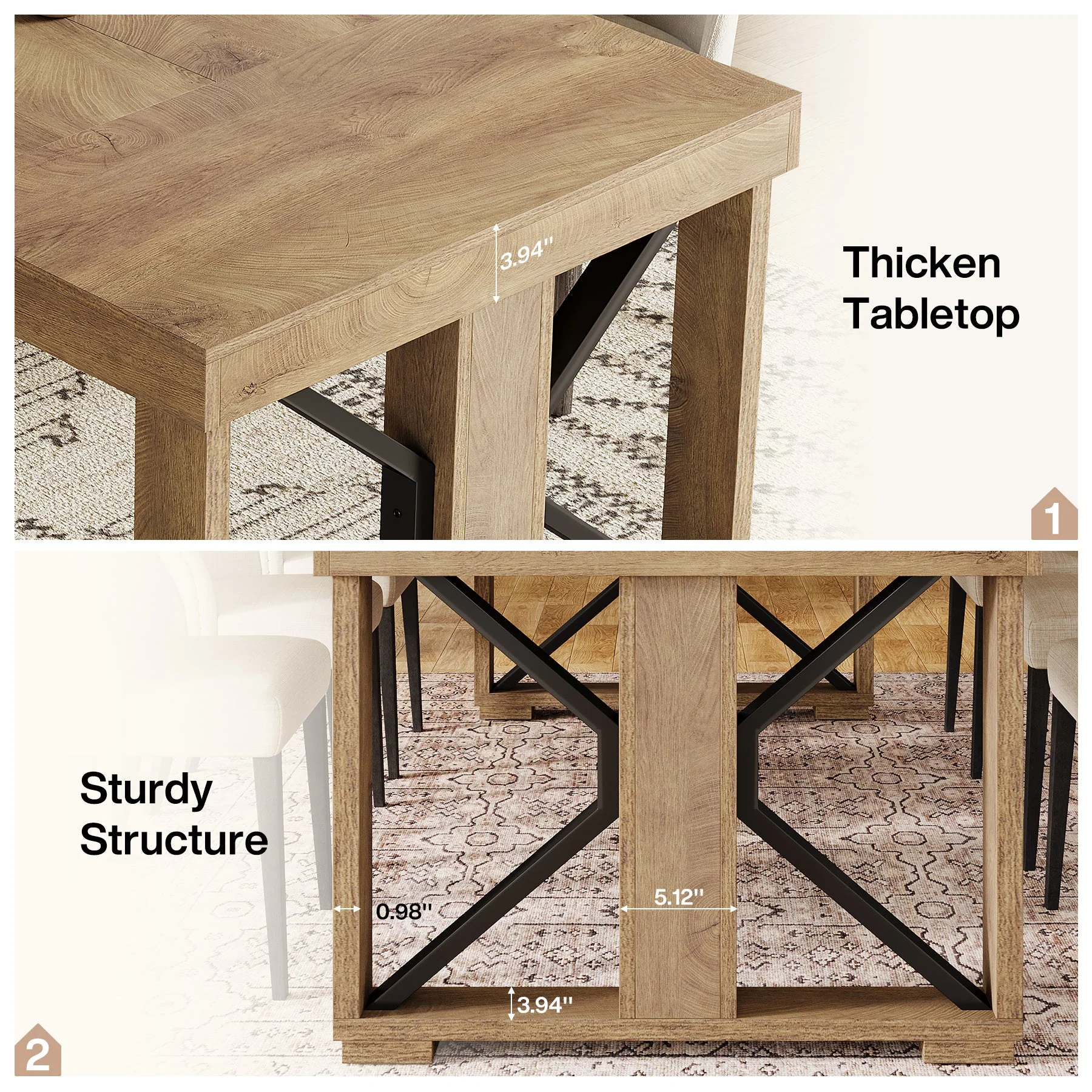 70.8" Dining Table, Wooden Kitchen Dinner Table for 6-8 People - Image 8