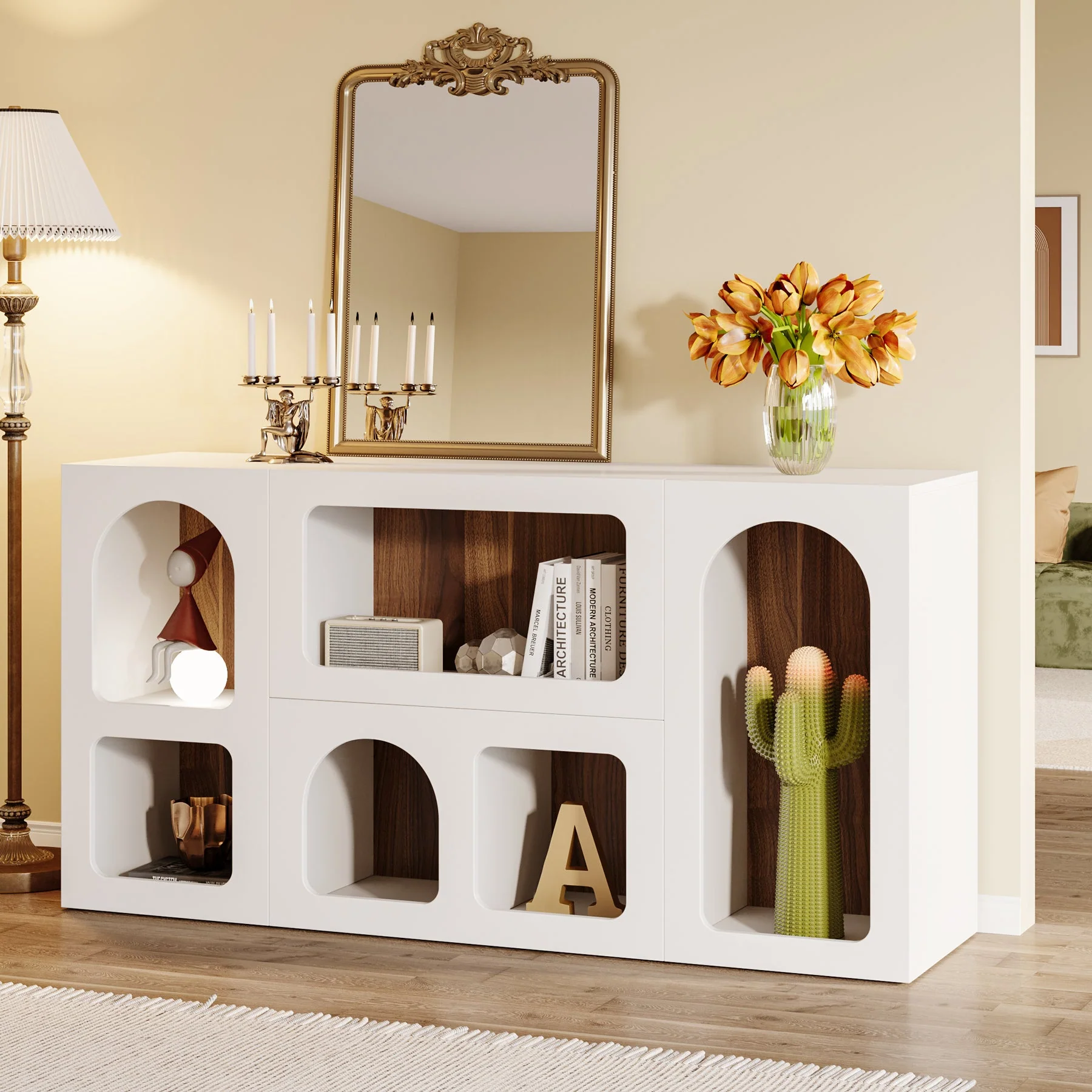 59" Console Table, Wooden Sofa Table Storage Organizer Entrance Table - Image 5