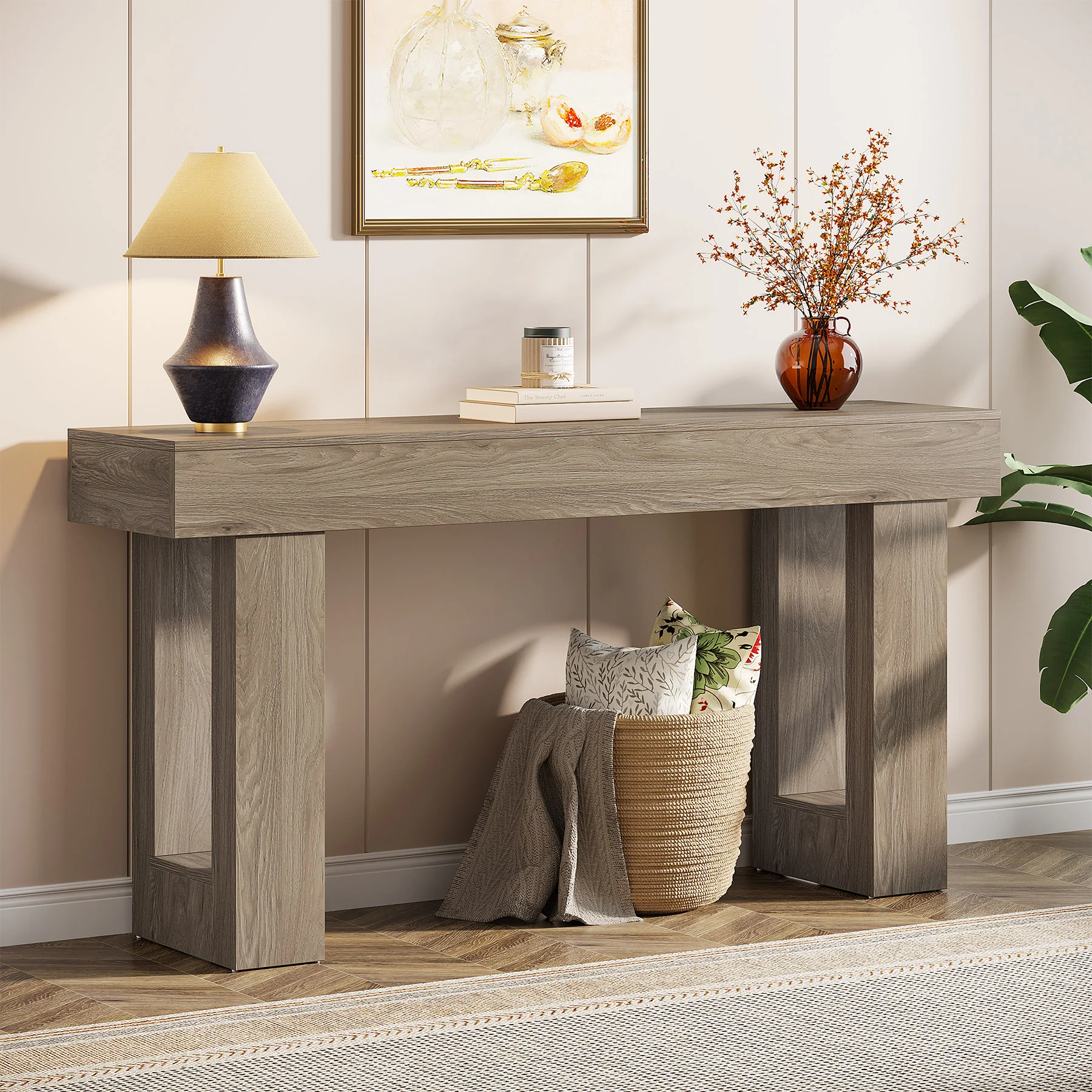 Wooden Sofa Table, 63-Inch Modern Console Table For Living Room - Image 15