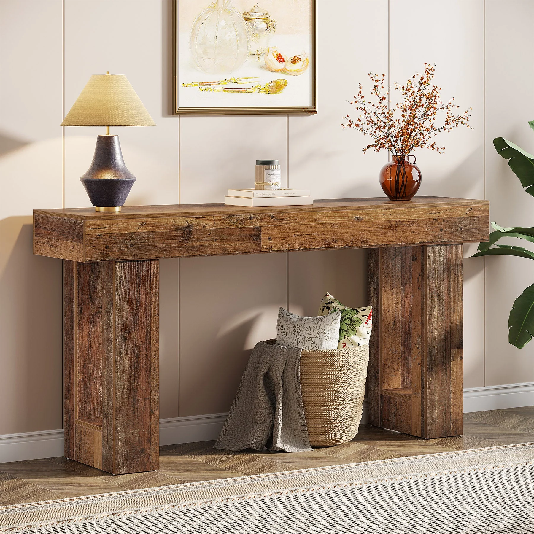 Wooden Sofa Table, 63-Inch Modern Console Table For Living Room - Image 19