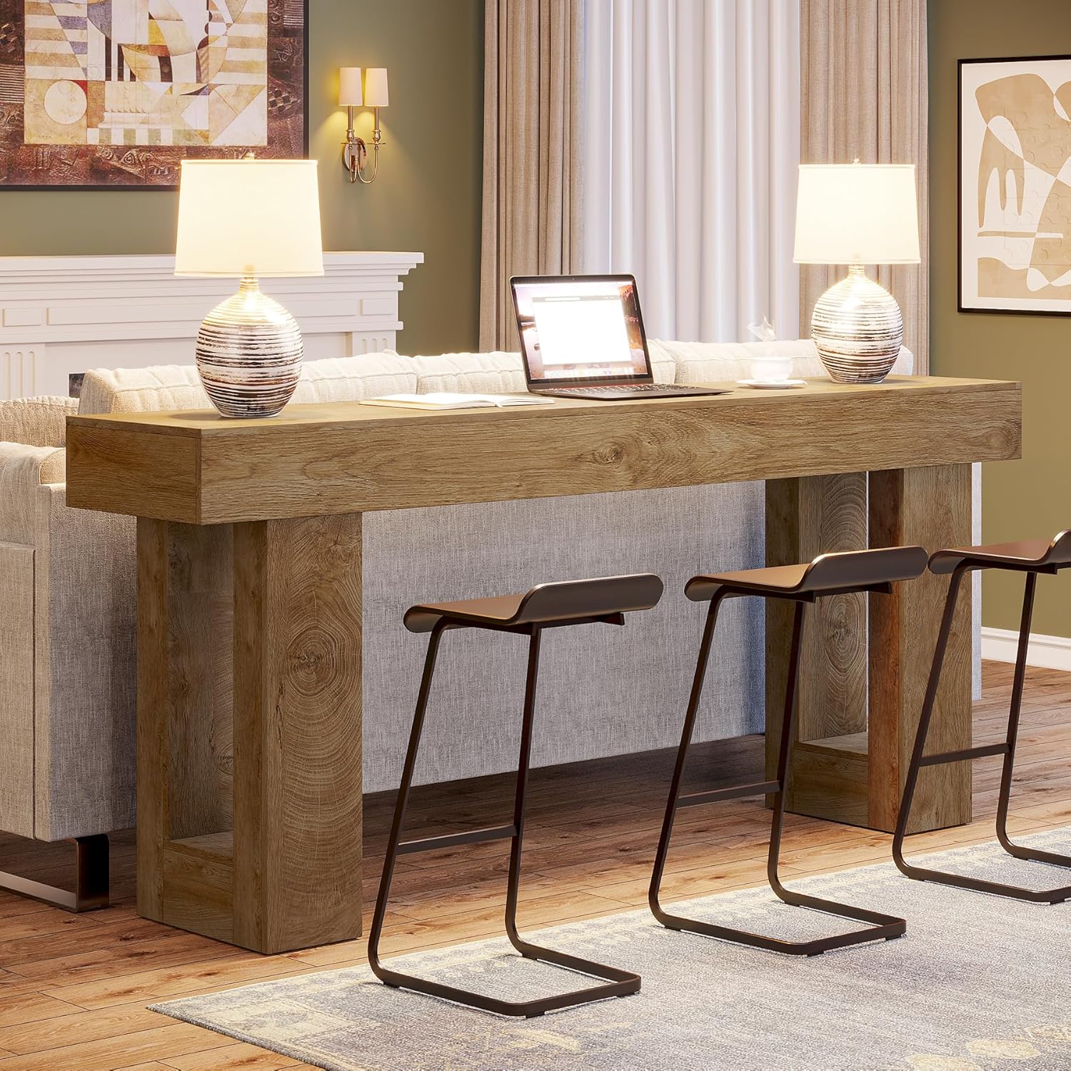 Wooden Sofa Table, 63-Inch Modern Console Table For Living Room - Image 3