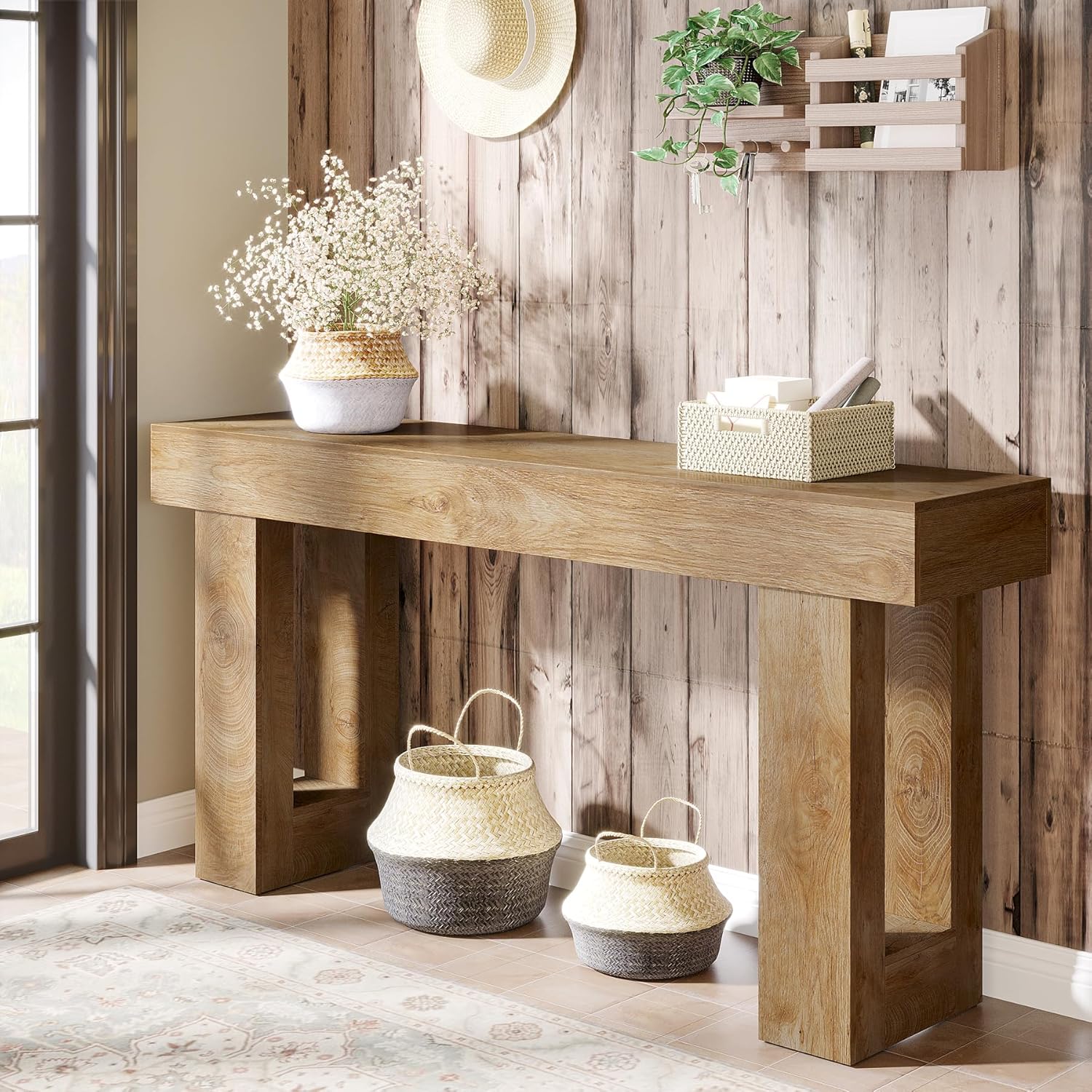 Wooden Sofa Table, 63-Inch Modern Console Table For Living Room - Image 4