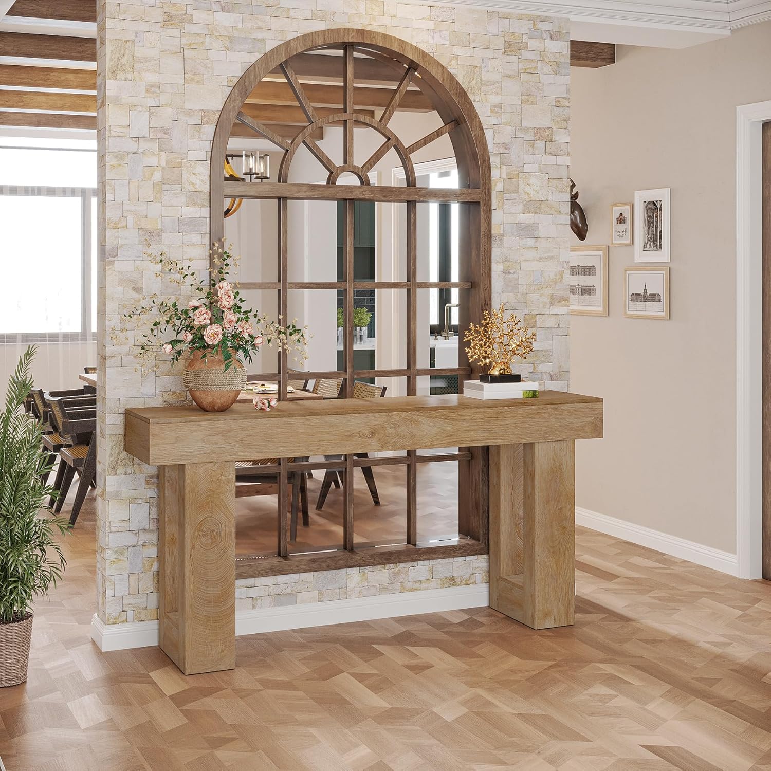 Wooden Sofa Table, 63-Inch Modern Console Table For Living Room - Image 6