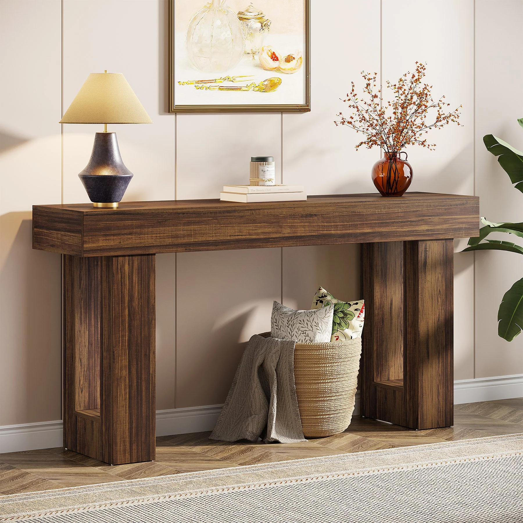 Wooden Sofa Table, 63-Inch Modern Console Table For Living Room - Image 9