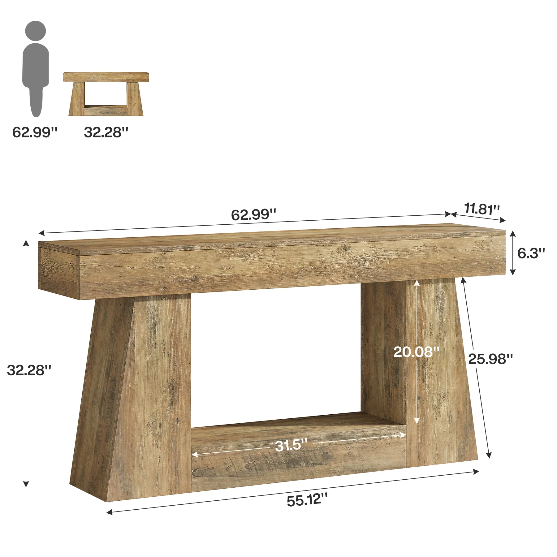 63" Console Table, Wooden Sofa Table Hallway Table - Image 2