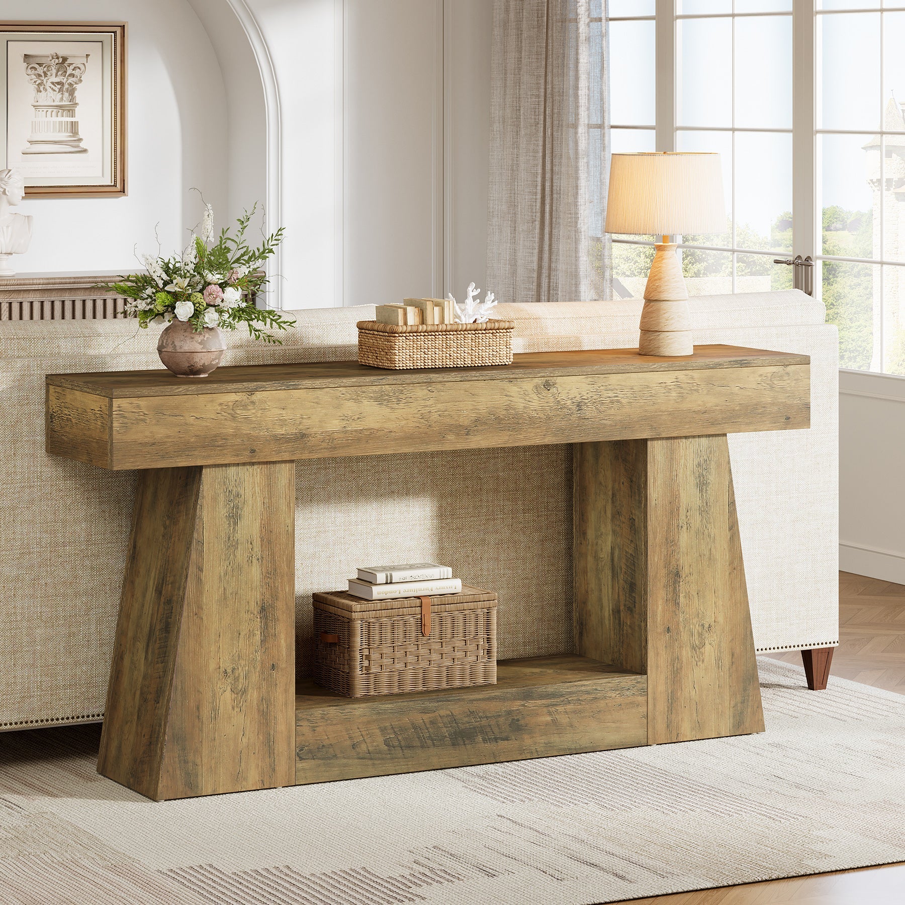 63" Console Table, Wooden Sofa Table Hallway Table - Image 4