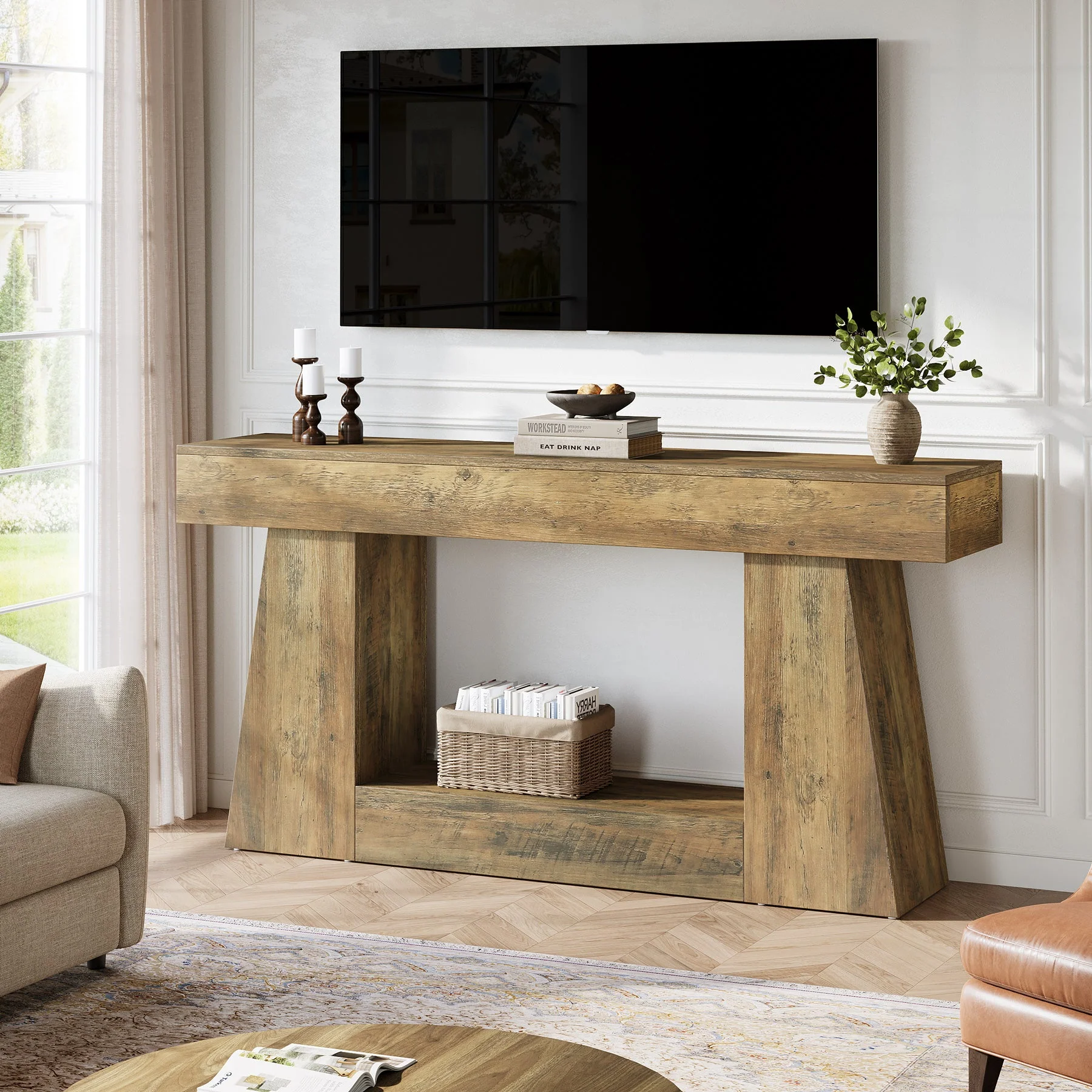 63" Console Table, Wooden Sofa Table Hallway Table - Image 5