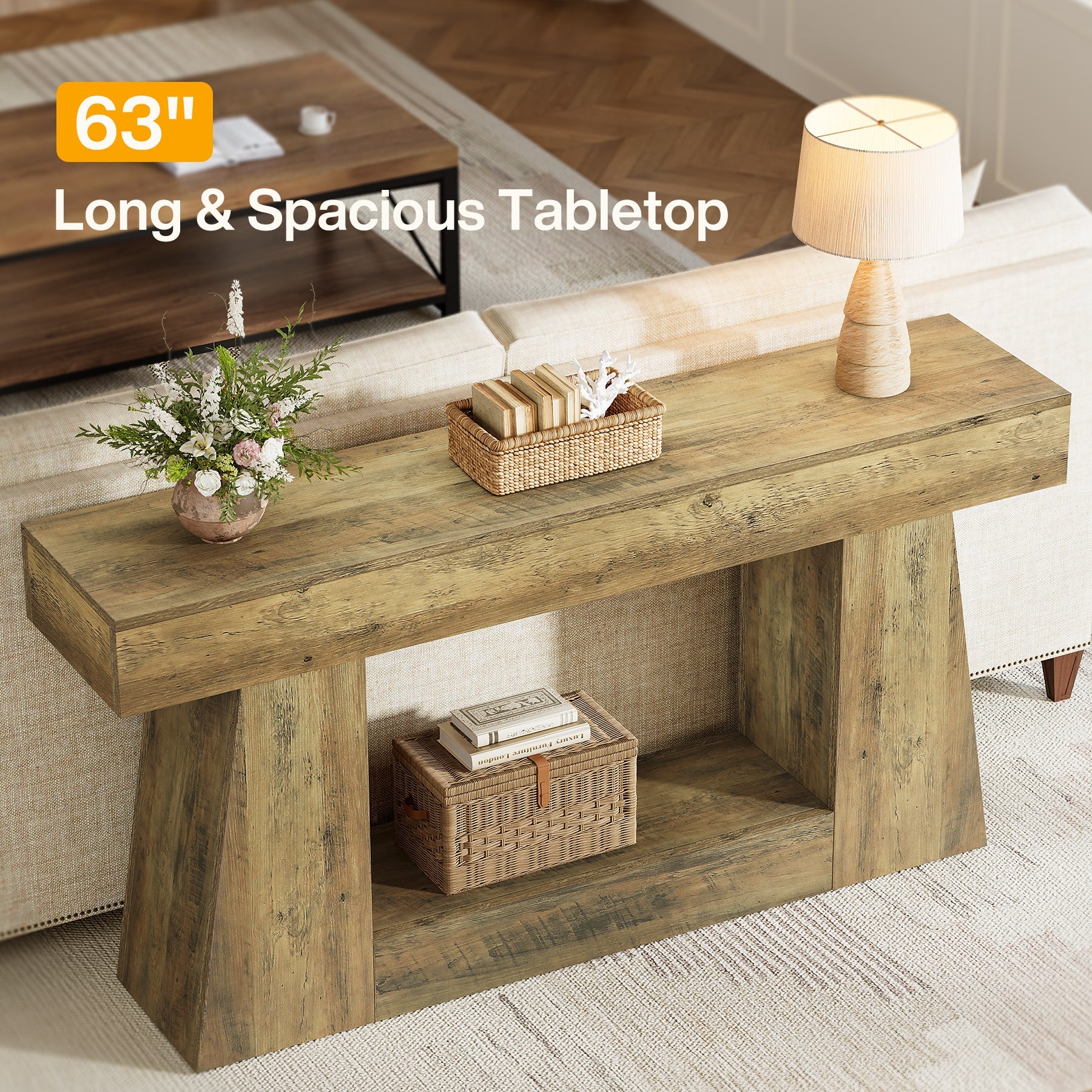 63" Console Table, Wooden Sofa Table Hallway Table - Image 6