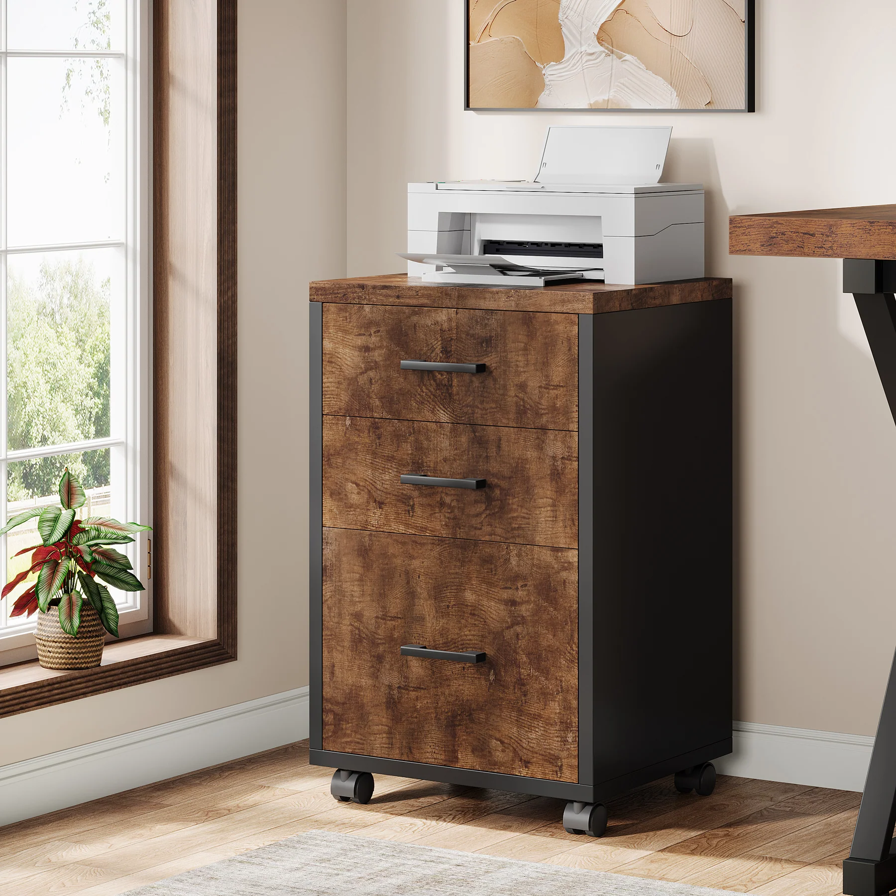 3-Drawer File Cabinet, Modern Rolling Printer Stand for Home Office - Image 12