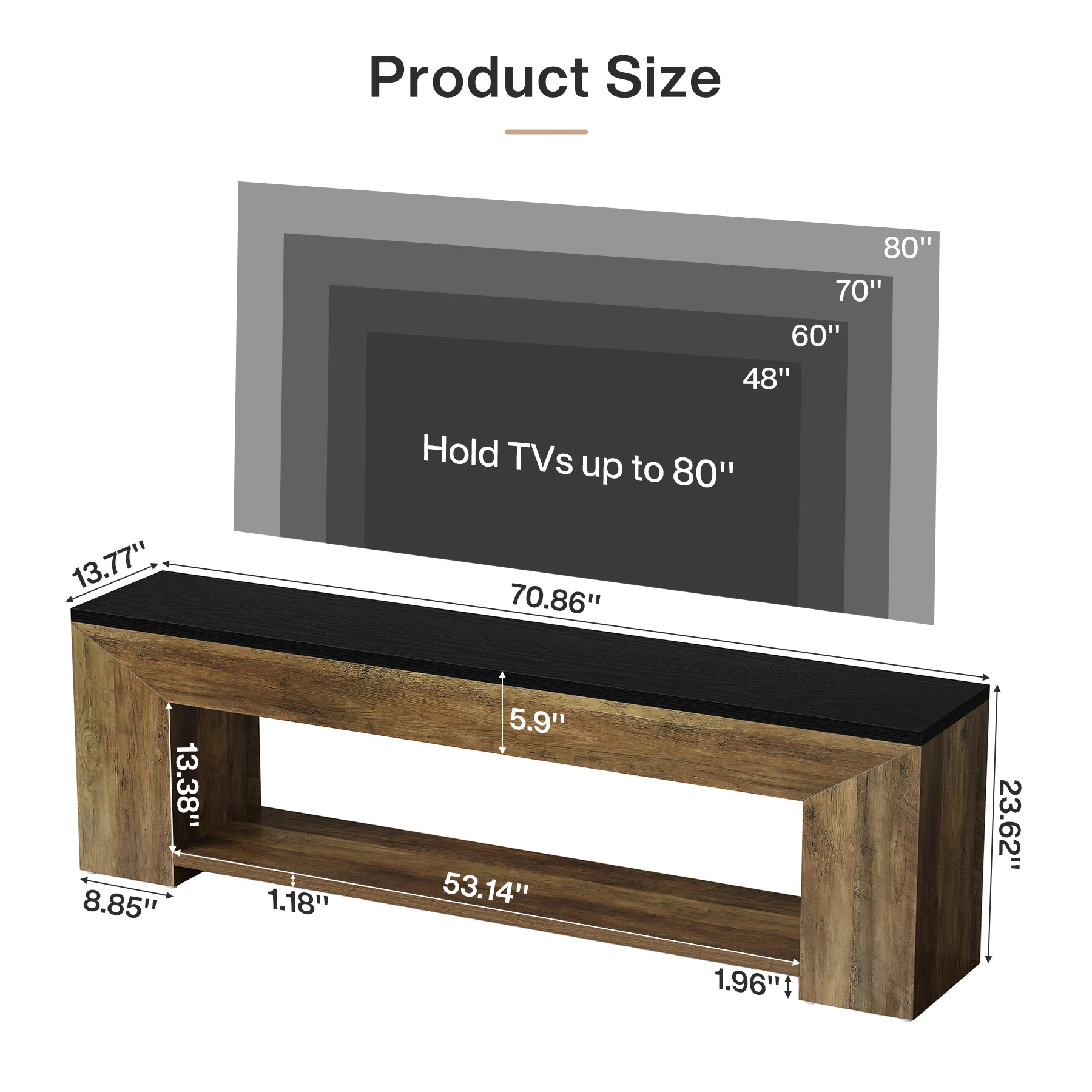 70.86" TV Stand for Up to 80 Inch TVs, Extra Long Wood Console with Storage - Image 2
