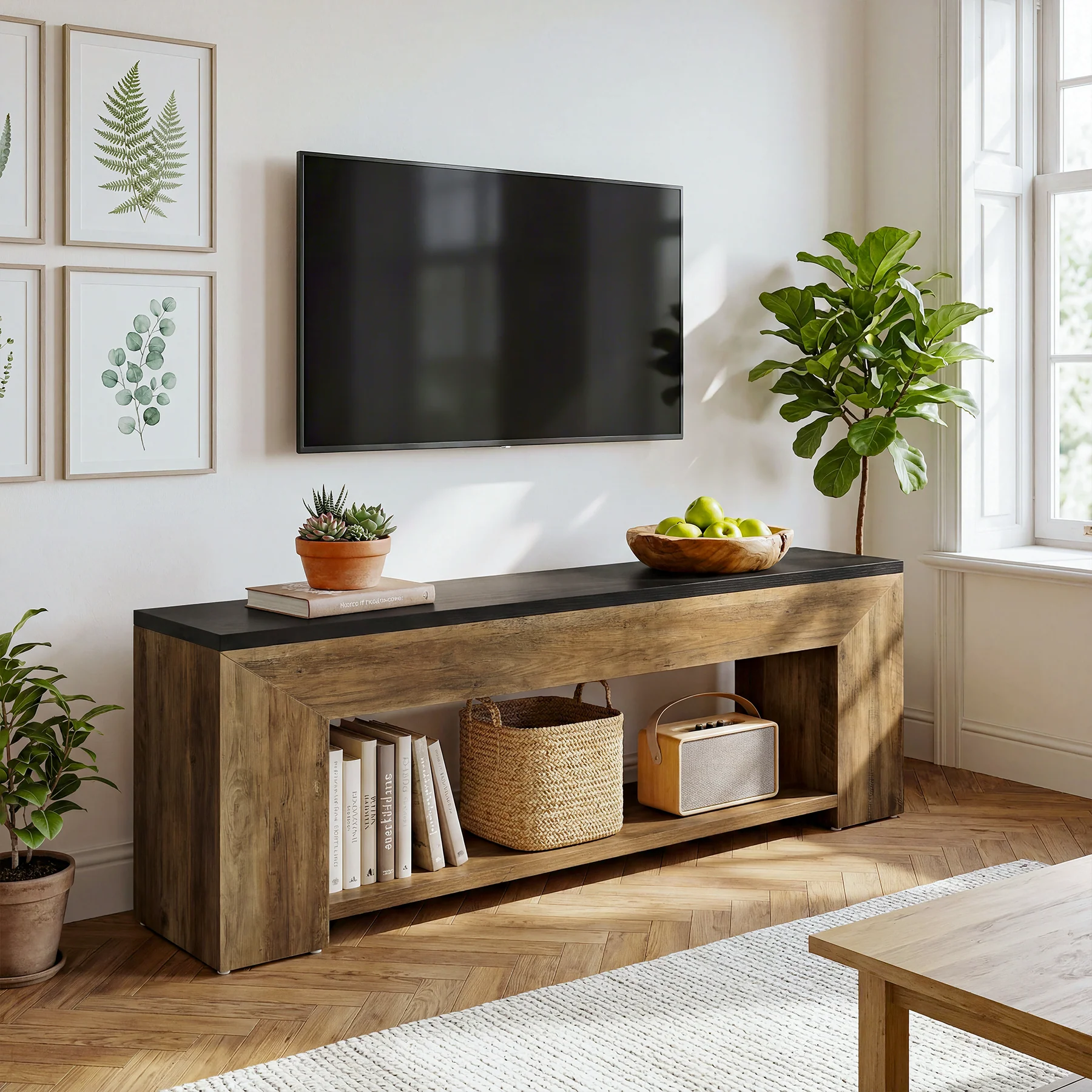 70.86" TV Stand for Up to 80 Inch TVs, Extra Long Wood Console with Storage - Image 3