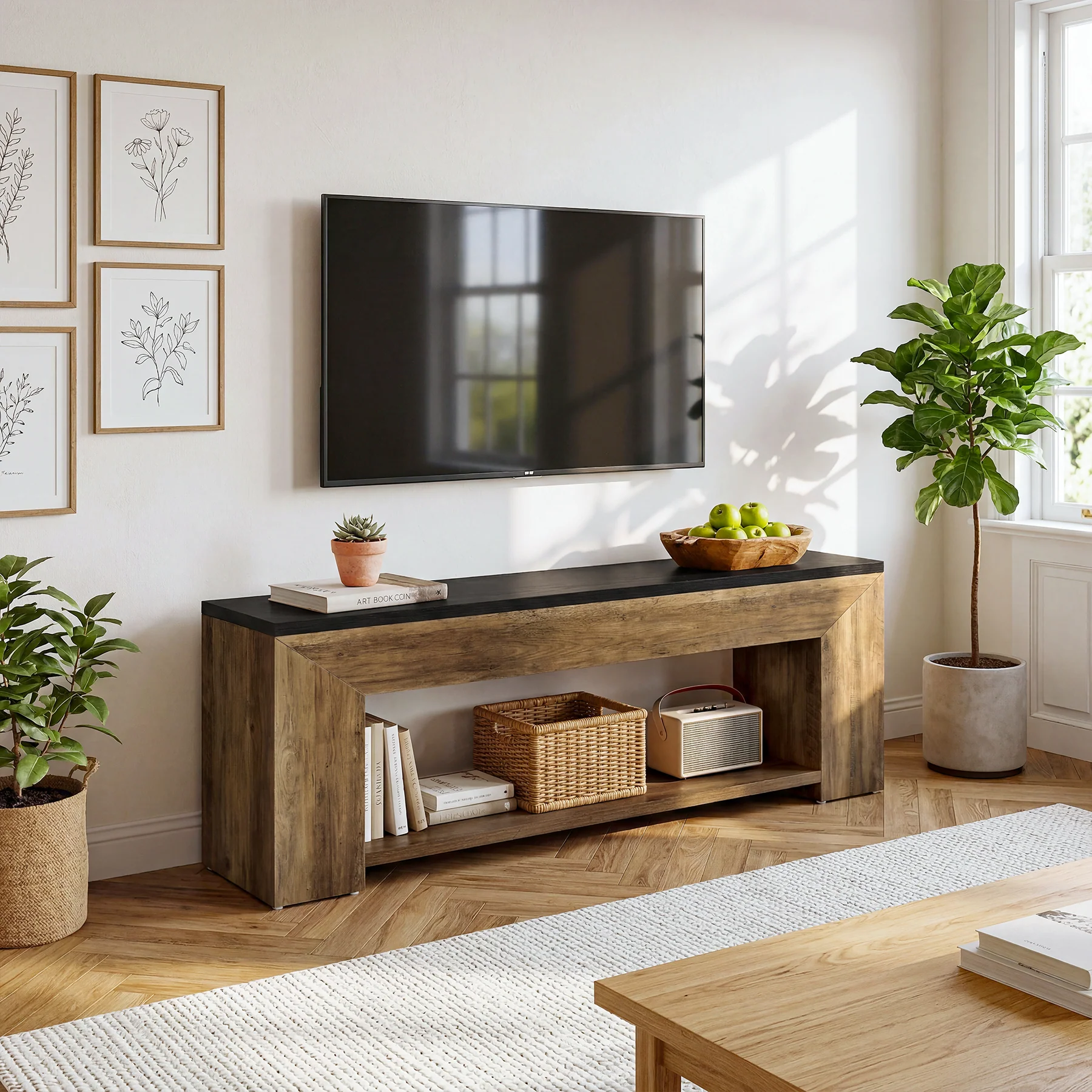 70.86" TV Stand for Up to 80 Inch TVs, Extra Long Wood Console with Storage - Image 4