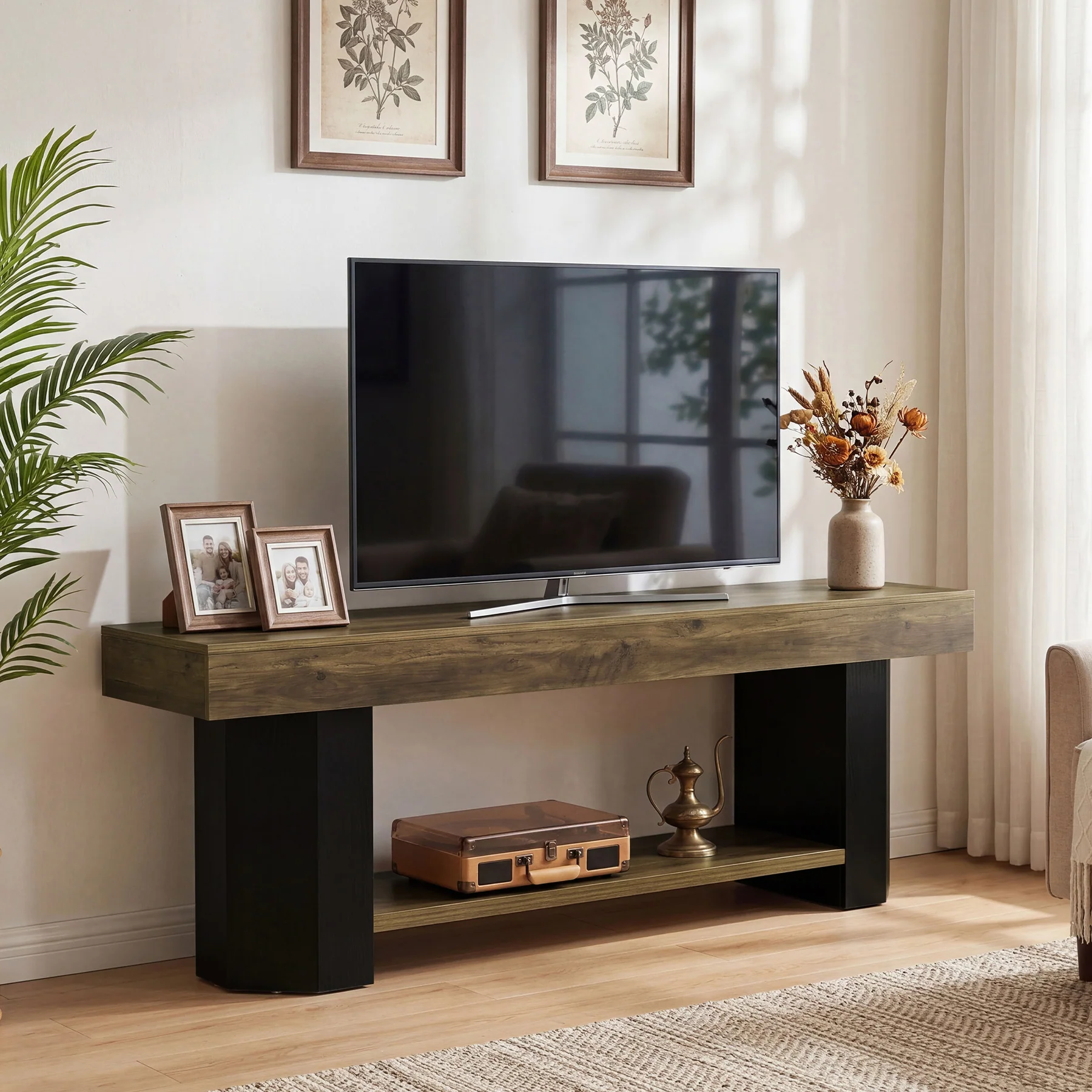 Tribesigns 63" TV Stand, Farmhouse TV Console with Shelf for Living Room - Image 10