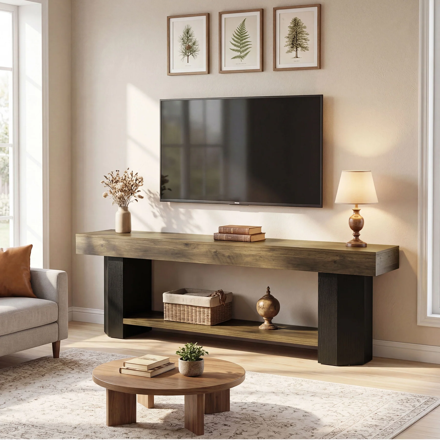 Tribesigns 63" TV Stand, Farmhouse TV Console with Shelf for Living Room - Image 3