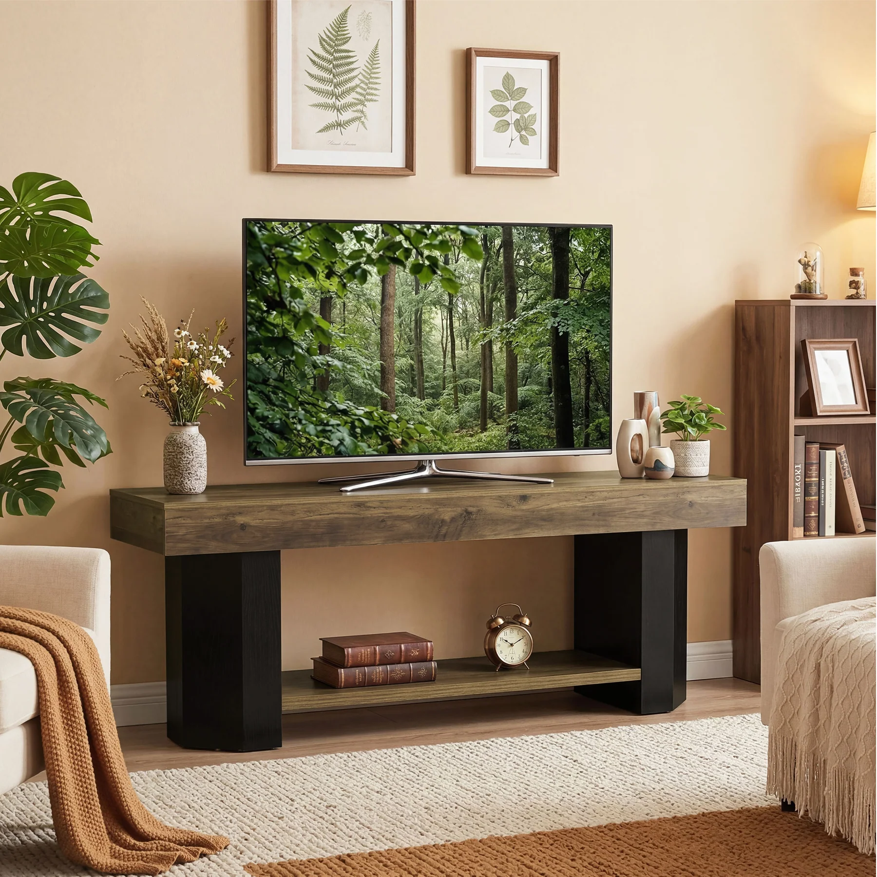 Tribesigns 63" TV Stand, Farmhouse TV Console with Shelf for Living Room - Image 4