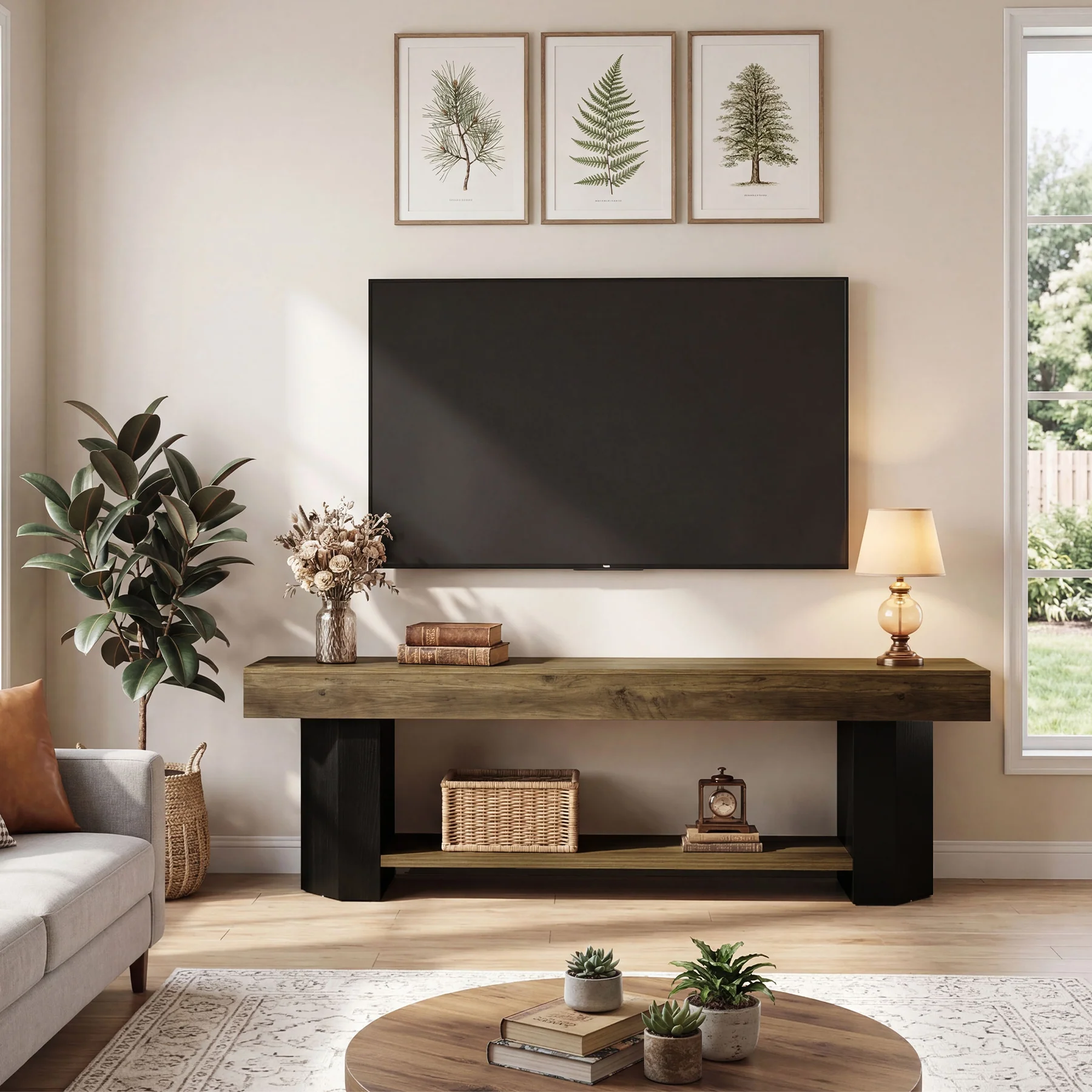 Tribesigns 63" TV Stand, Farmhouse TV Console with Shelf for Living Room - Image 6