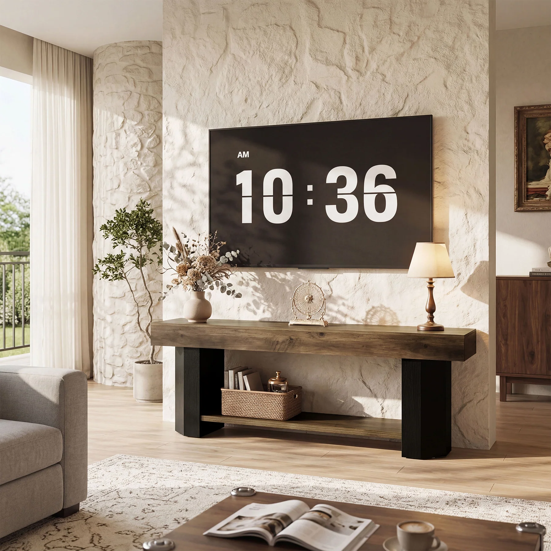 Tribesigns 63" TV Stand, Farmhouse TV Console with Shelf for Living Room - Image 7