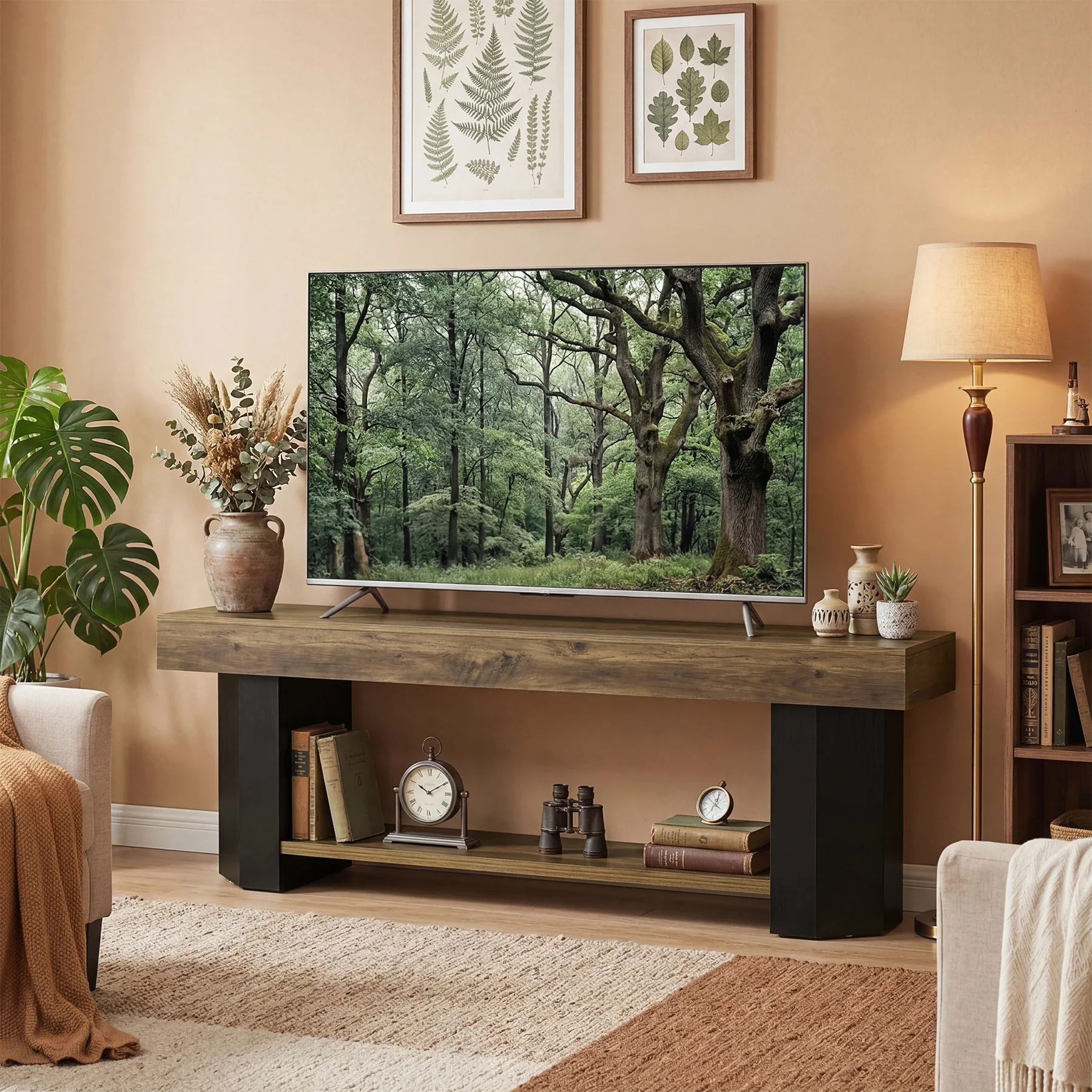 Tribesigns 63" TV Stand, Farmhouse TV Console with Shelf for Living Room - Image 9