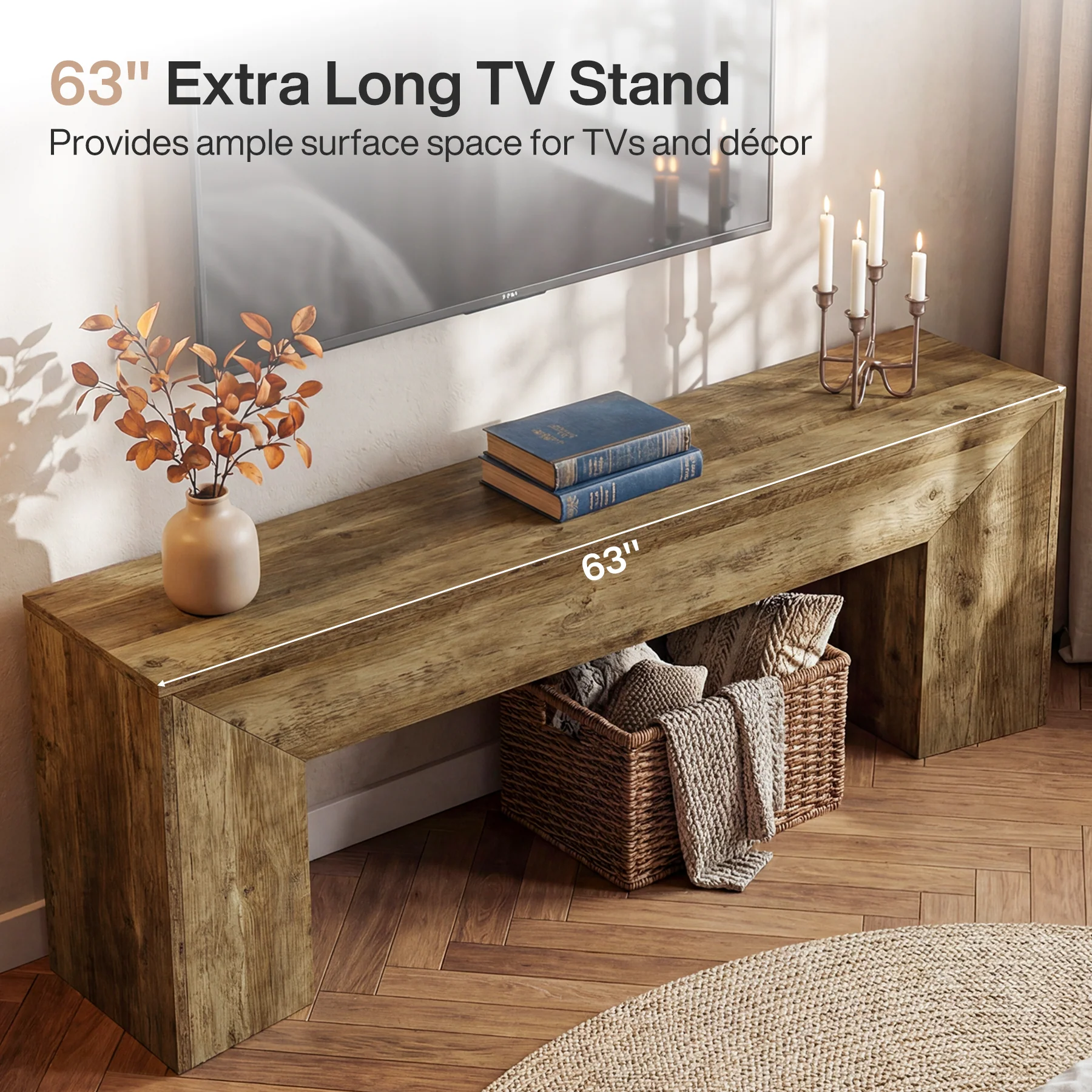 63" TV Stand with Hidden Metal Frame, Low Media Console Table for Living Room and Bedroom - Image 12