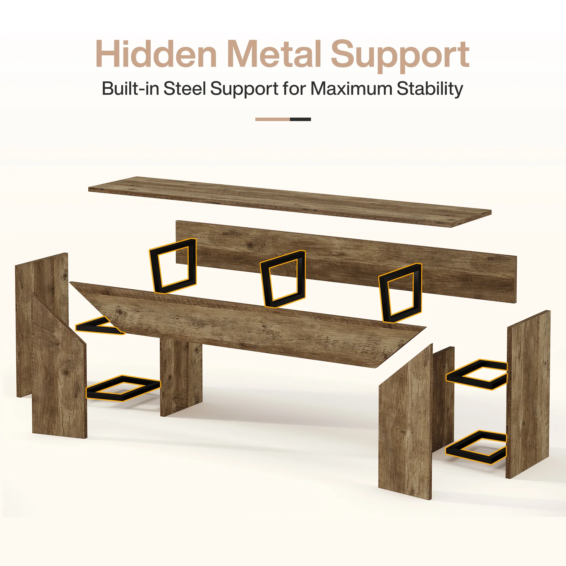 63" TV Stand with Hidden Metal Frame, Low Media Console Table for Living Room and Bedroom - Image 13