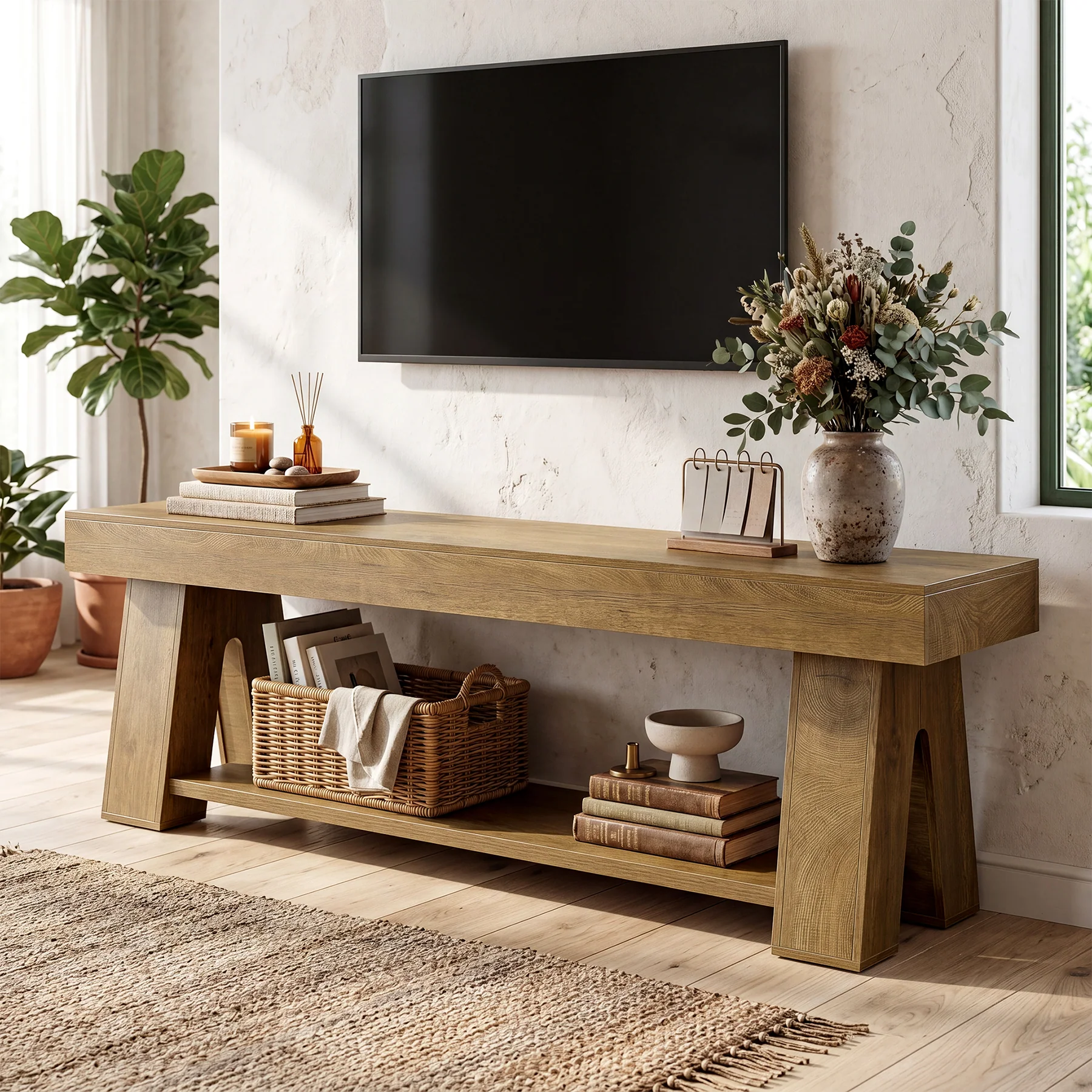 Tribesigns 63-Inch TV Stand for TVs up to 65 Inch, Wooden Media Console with Open Shelf