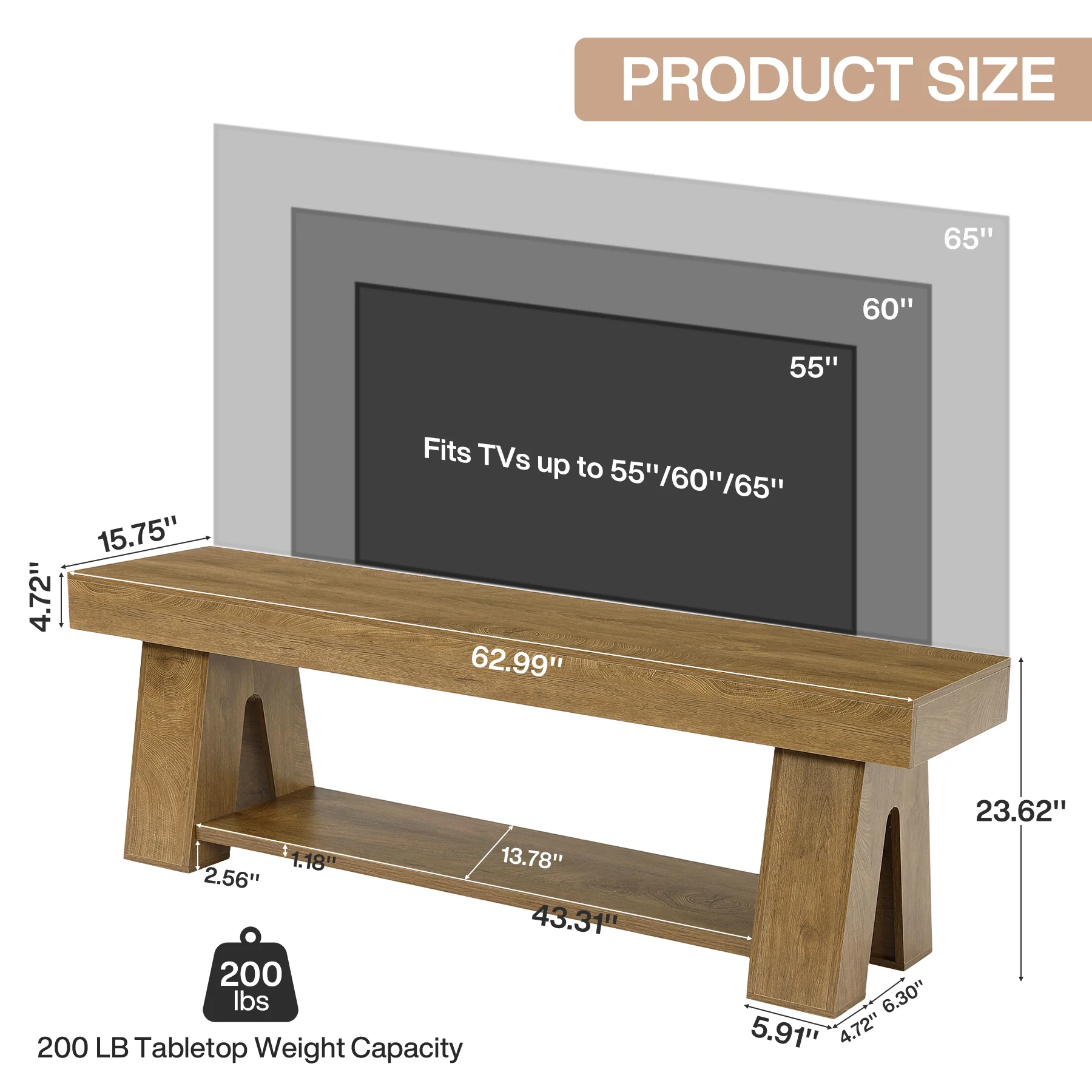 Tribesigns 63-Inch TV Stand for TVs up to 65 Inch, Wooden Media Console with Open Shelf - Image 2