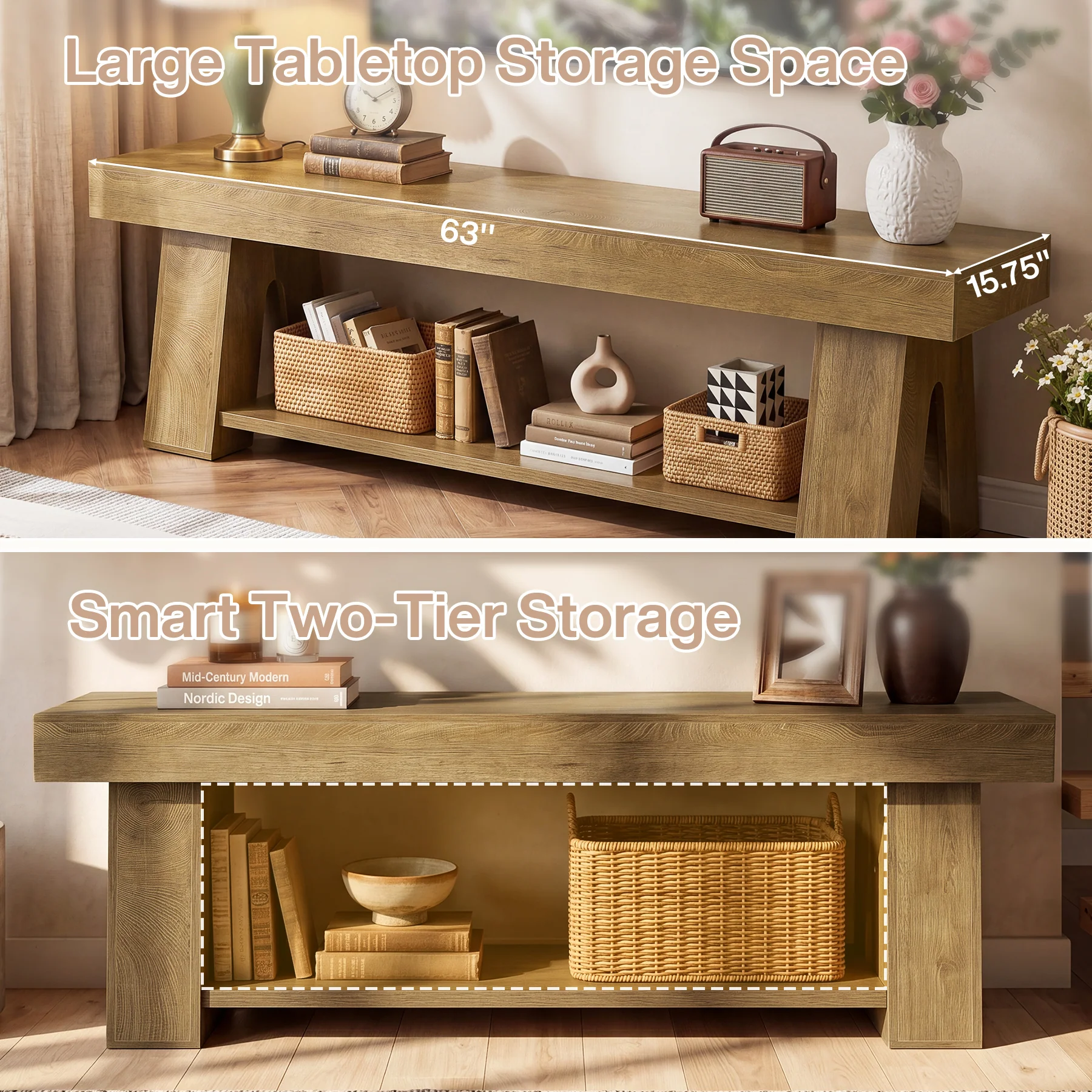 Tribesigns 63-Inch TV Stand for TVs up to 65 Inch, Wooden Media Console with Open Shelf - Image 4