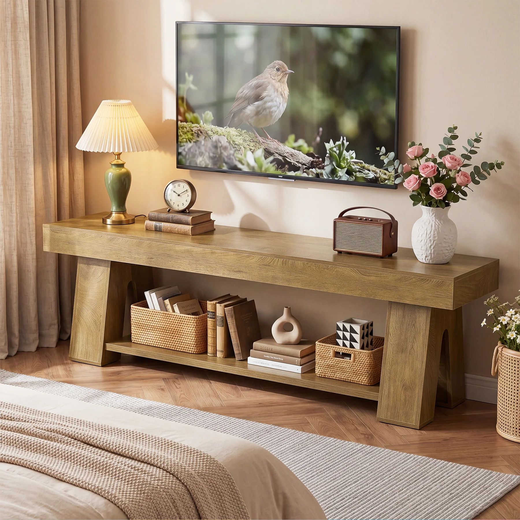 Tribesigns 63-Inch TV Stand for TVs up to 65 Inch, Wooden Media Console with Open Shelf - Image 7