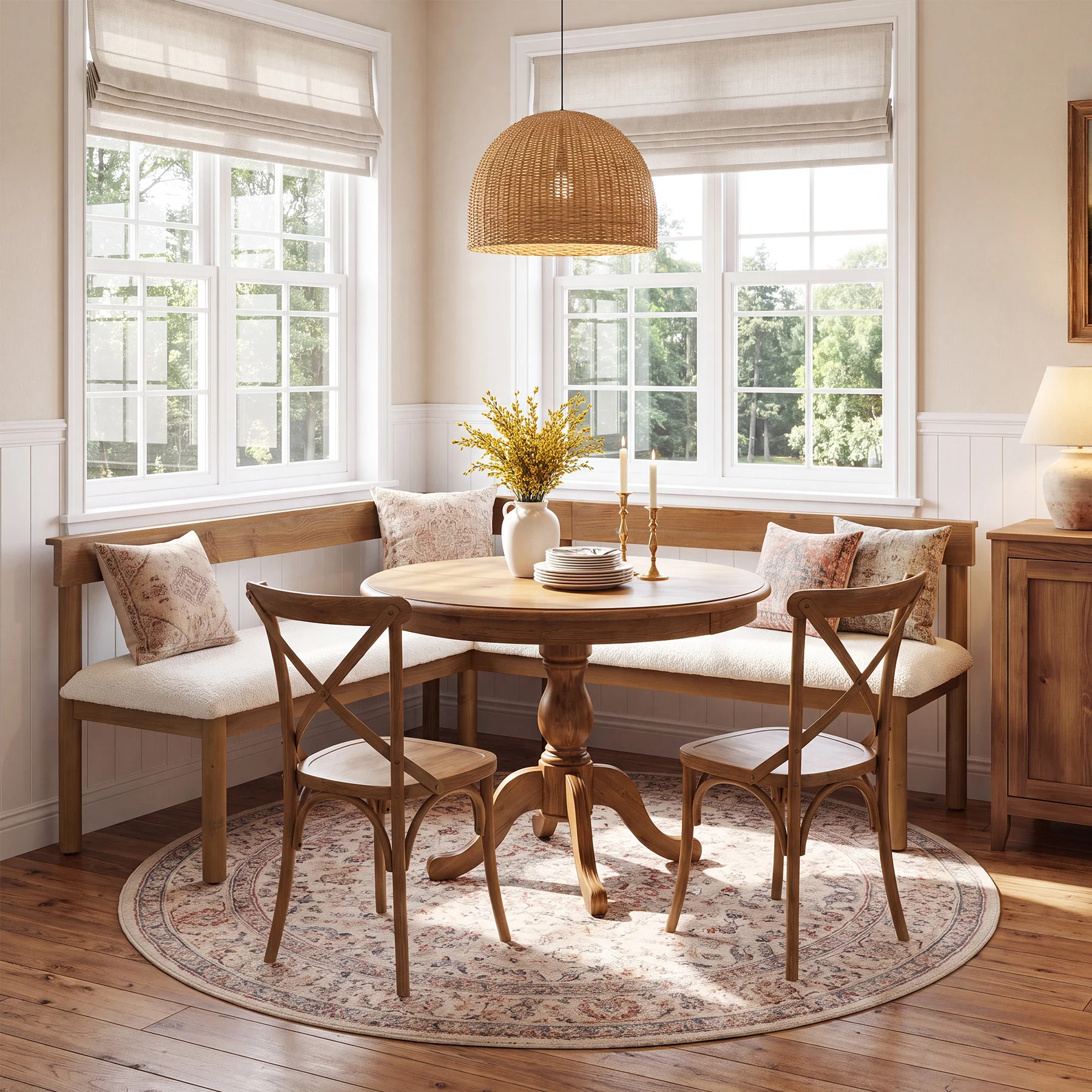 Solid Wood L-Shaped Bench, Upholstered Corner Kitchen Bench with Backrest - Image 5