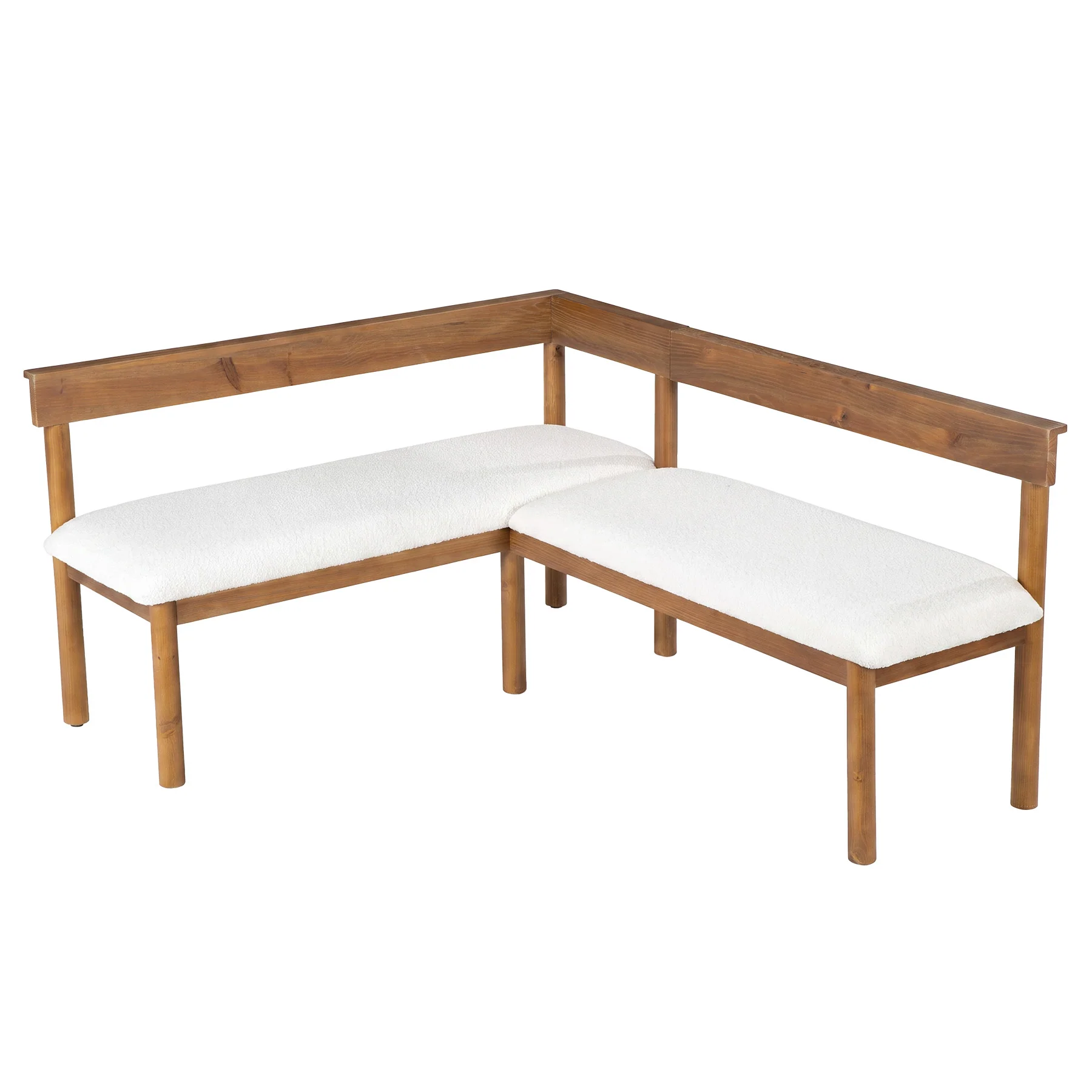 Solid Wood L-Shaped Bench, Upholstered Corner Kitchen Bench with Backrest - Image 9