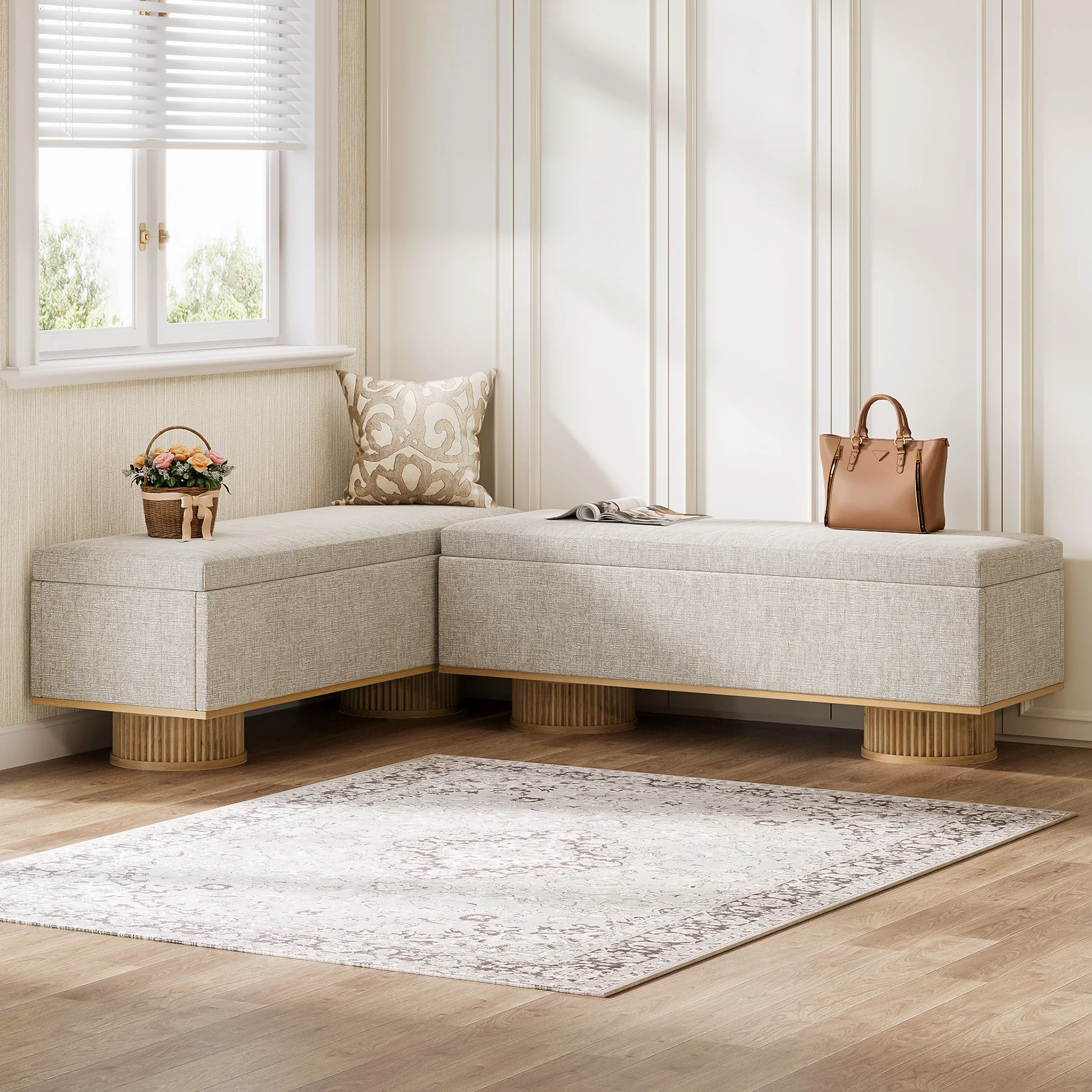 50.4" Shoe Bench, Upholstered Entryway Bench with Flip Up Storage - Image 3