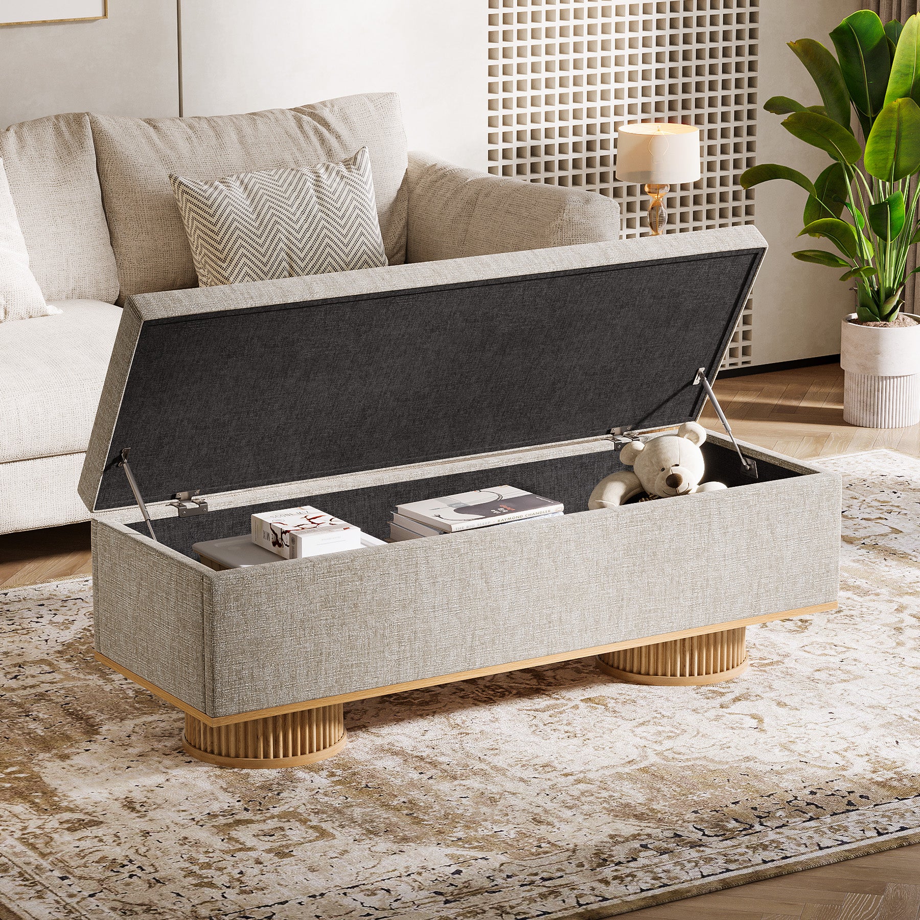 50.4" Shoe Bench, Upholstered Entryway Bench with Flip Up Storage - Image 4