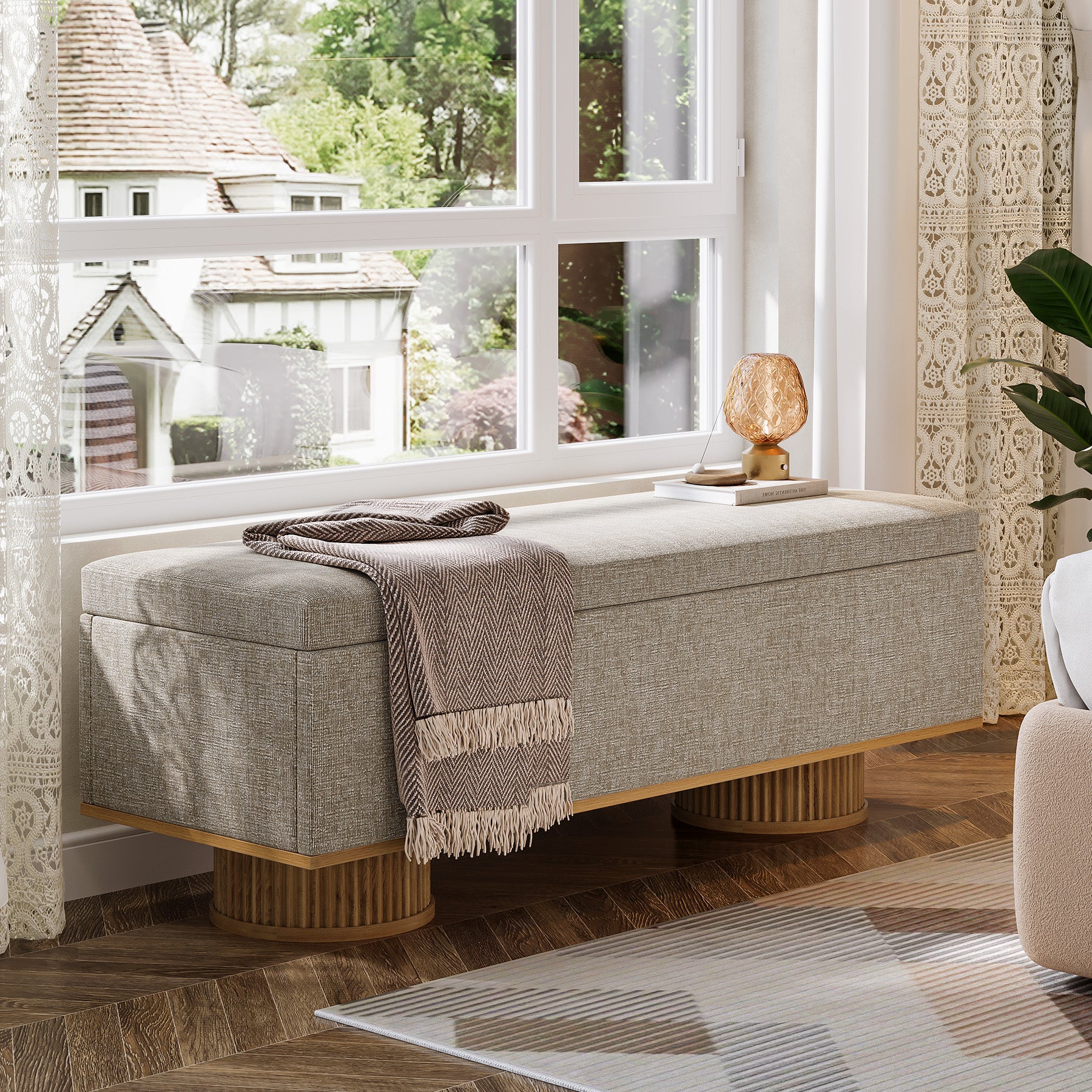 50.4" Shoe Bench, Upholstered Entryway Bench with Flip Up Storage - Image 5