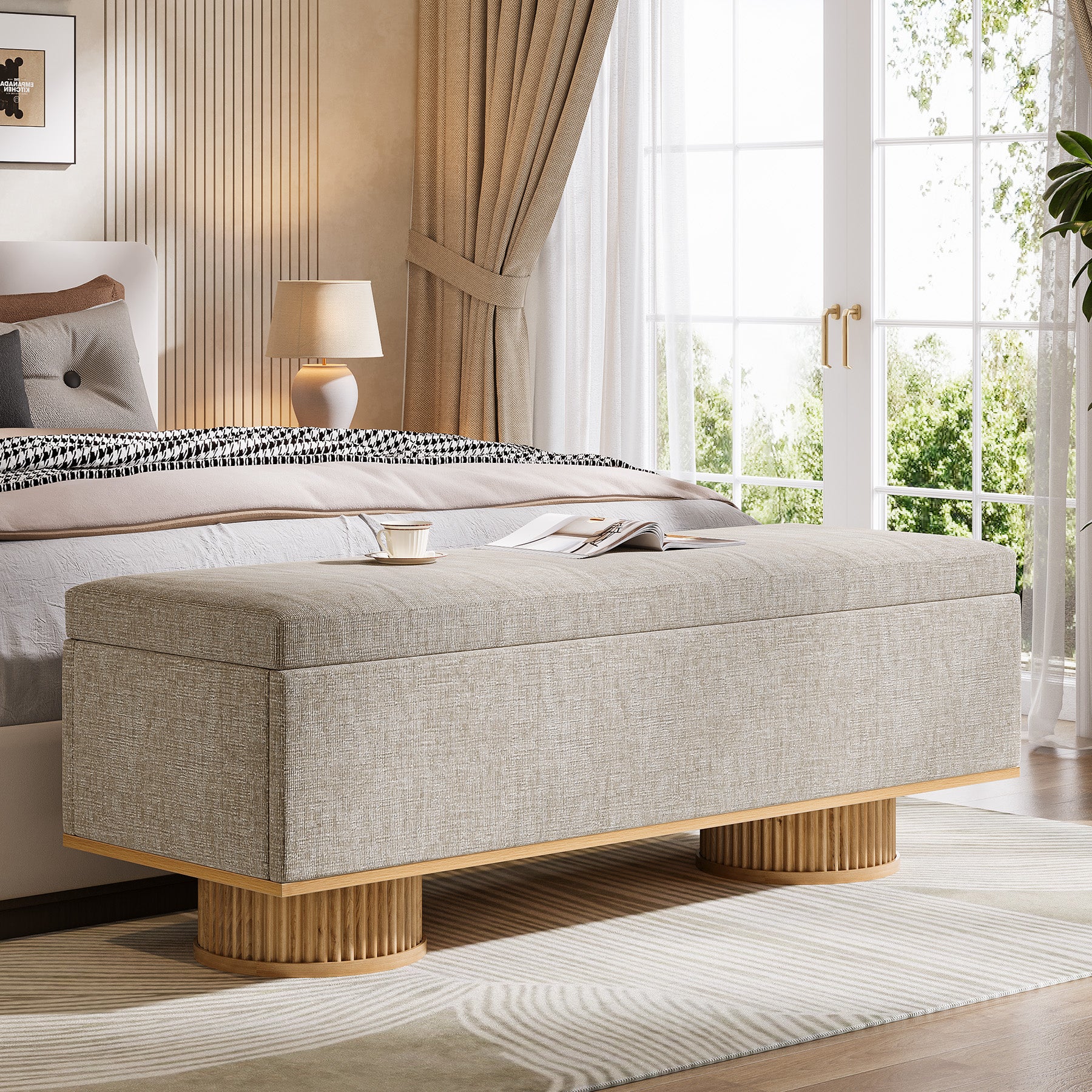 50.4" Shoe Bench, Upholstered Entryway Bench with Flip Up Storage - Image 6