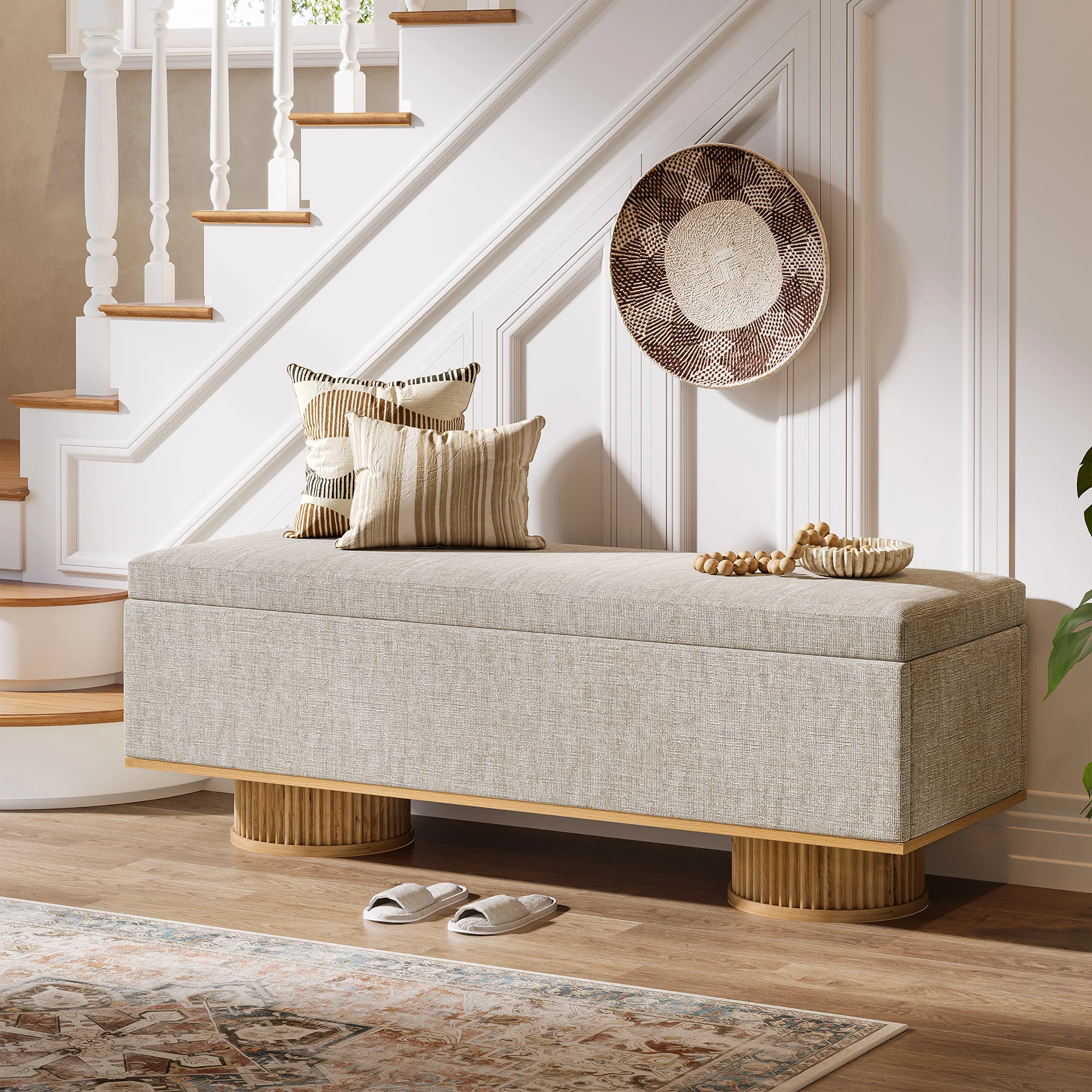 50.4" Shoe Bench, Upholstered Entryway Bench with Flip Up Storage - Image 7