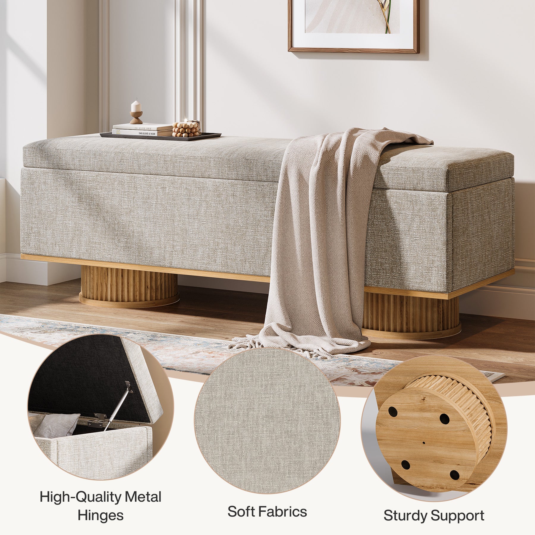 50.4" Shoe Bench, Upholstered Entryway Bench with Flip Up Storage - Image 8