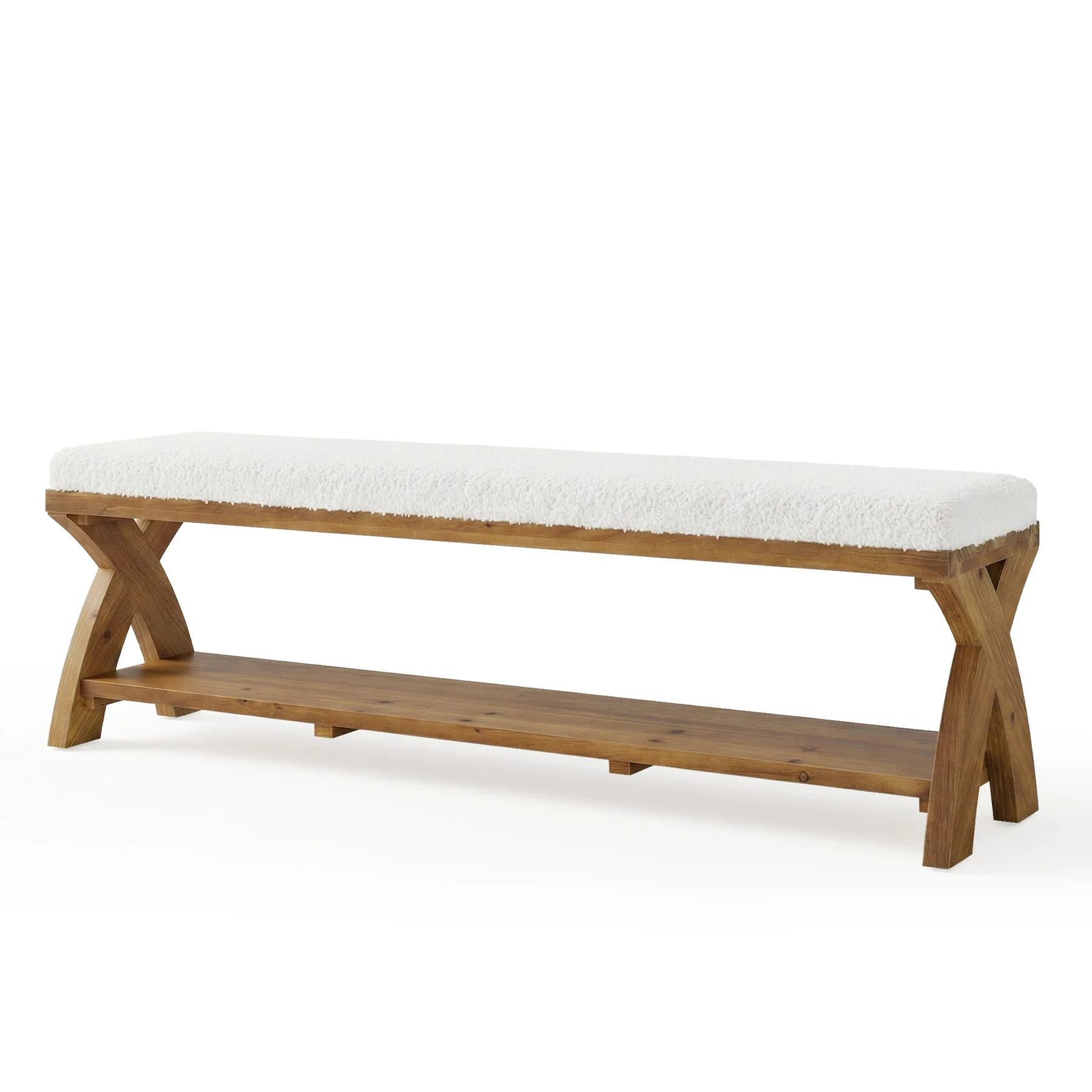 Solid Wood Upholstered Shoe Bench, Entryway Bench with Padded Seat and Storage Shelf - Image 12