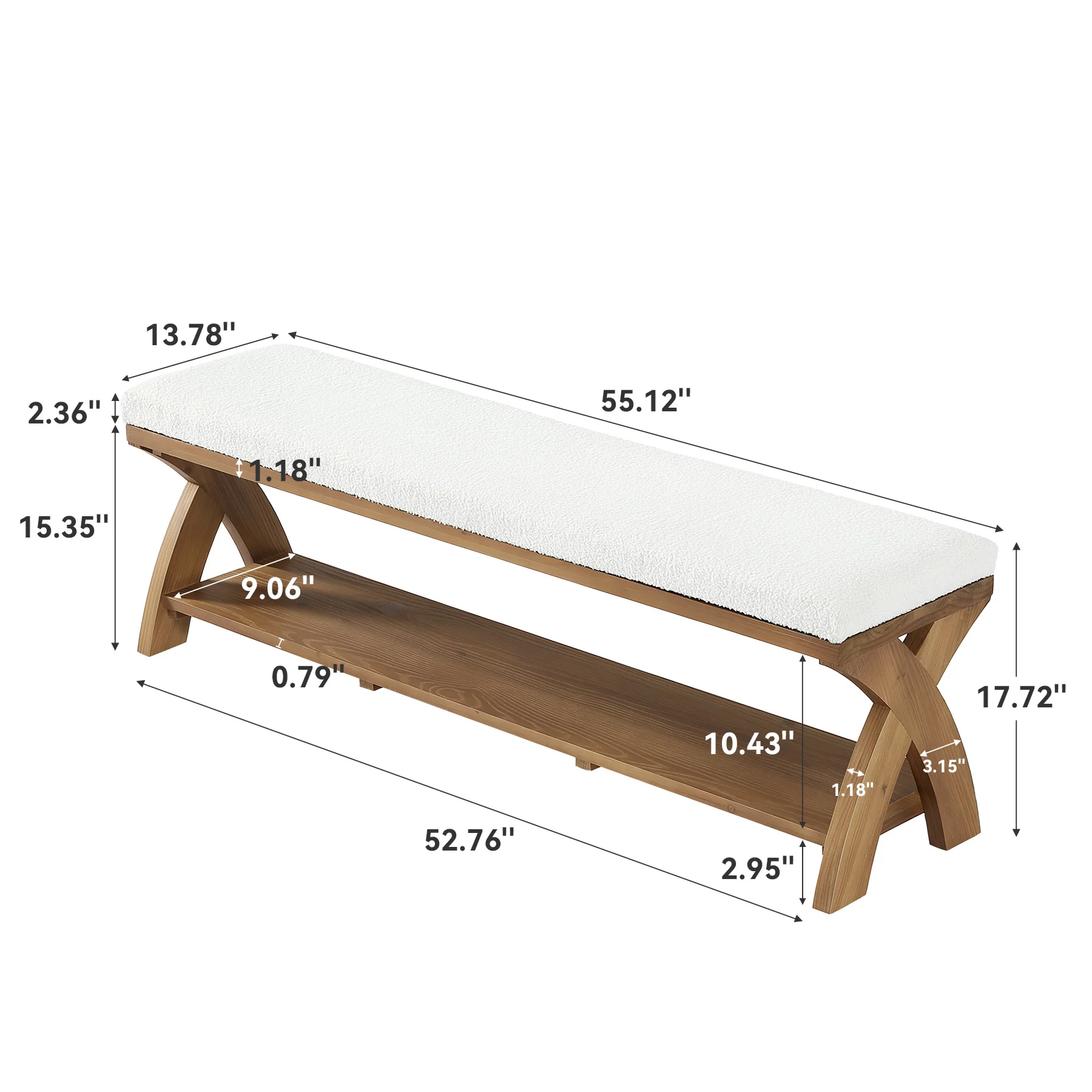 Solid Wood Upholstered Shoe Bench, Entryway Bench with Padded Seat and Storage Shelf - Image 2
