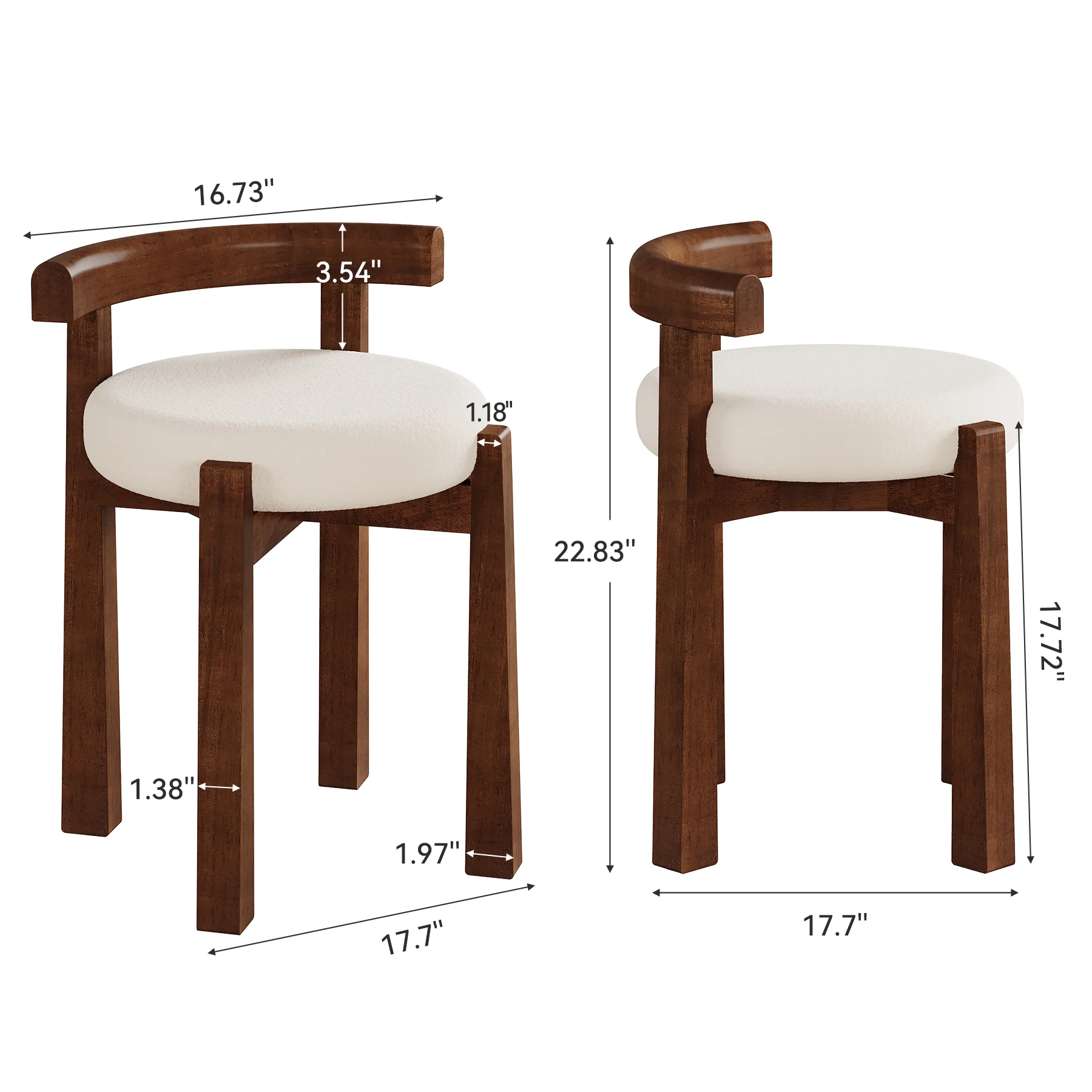 Upholstered Vanity Stool, Makeup Chair with Faux Wool Cushion and Solid Wood Frame (Only Stool) - Image 2
