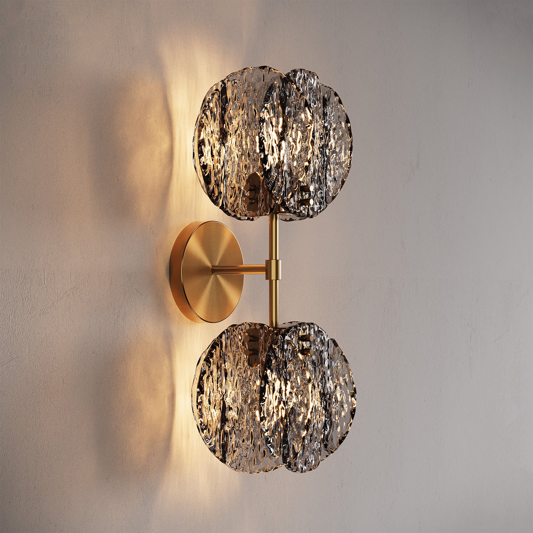 2-Light Crystal Wall Sconce,Vanity Wall Light with Textured Smoke Glass Shade - Image 10