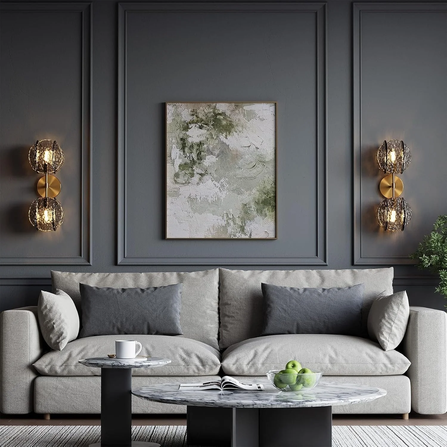 2-Light Crystal Wall Sconce,Vanity Wall Light with Textured Smoke Glass Shade - Image 5