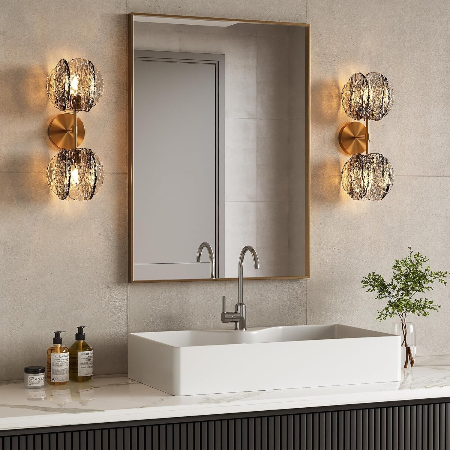 2-Light Crystal Wall Sconce,Vanity Wall Light with Textured Smoke Glass Shade - Image 9