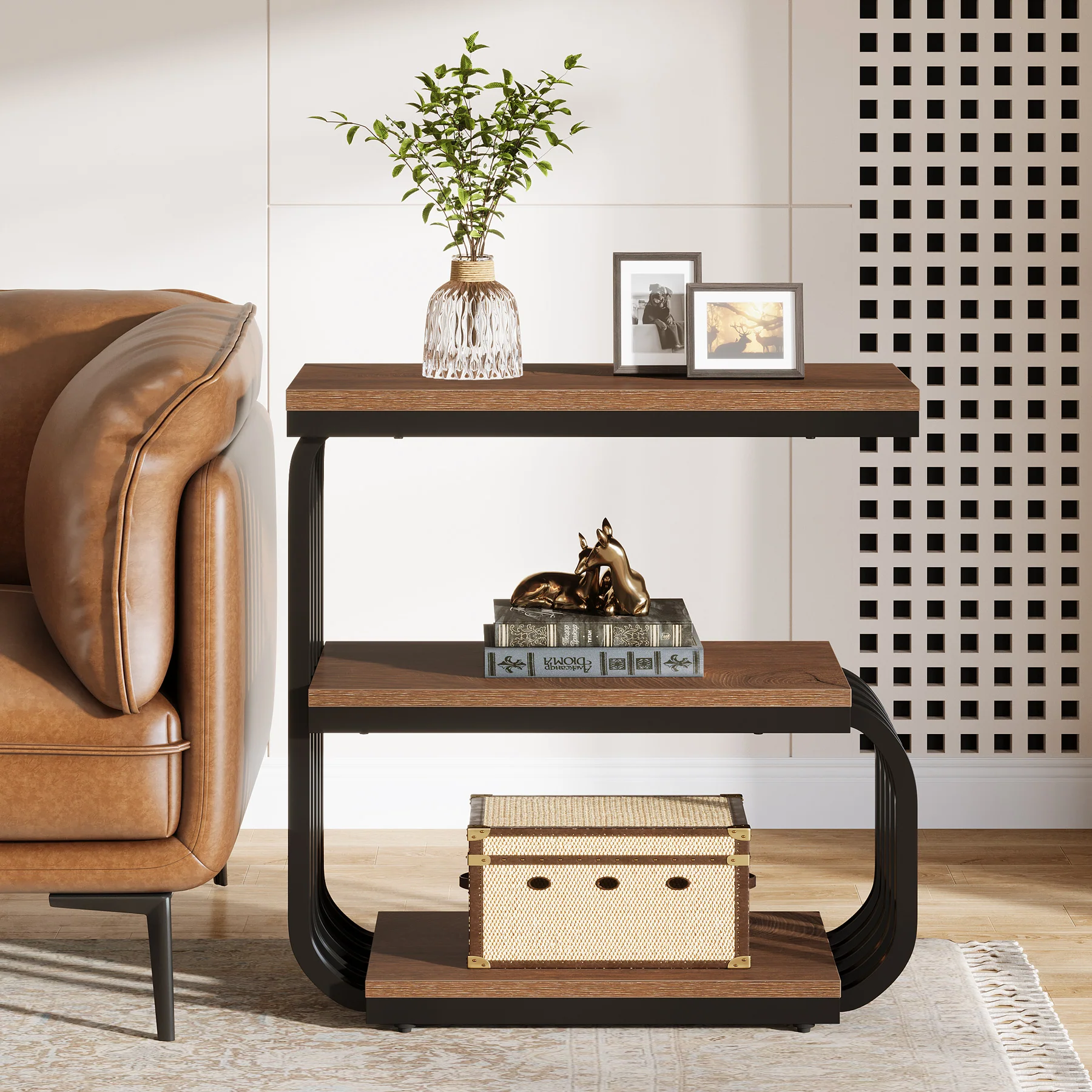 3 Tier End Table, Vintage Side or Bedside Stand for Living Room
