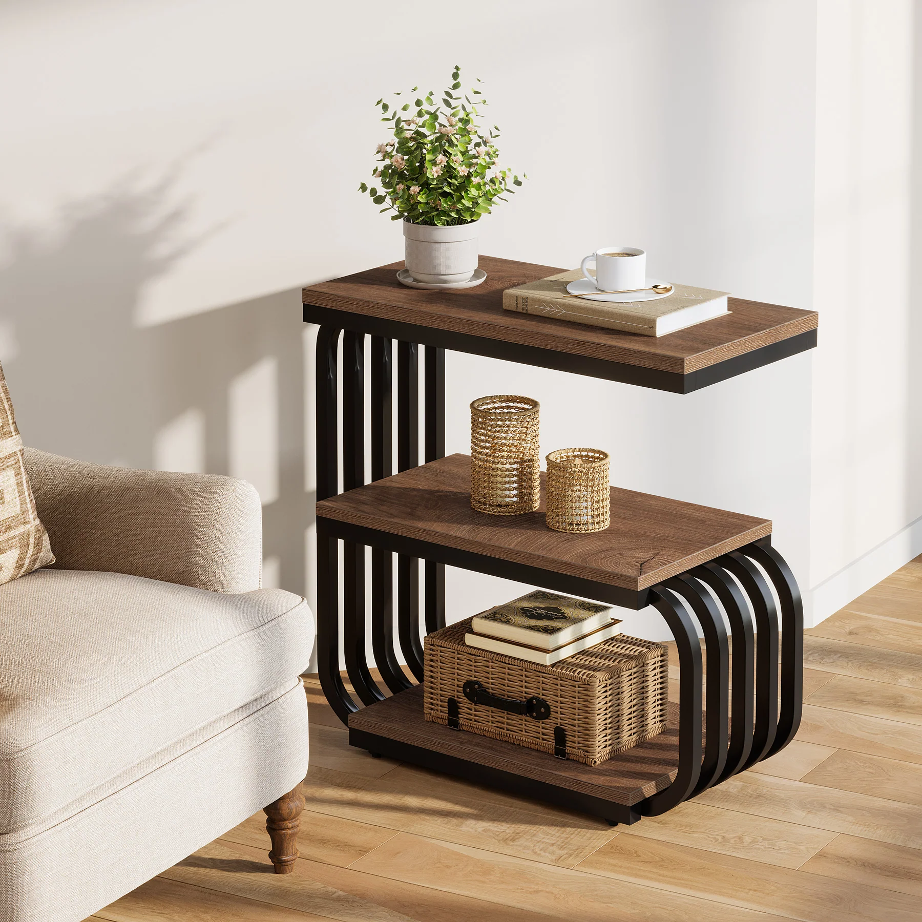 3 Tier End Table, Vintage Side or Bedside Stand for Living Room - Image 10